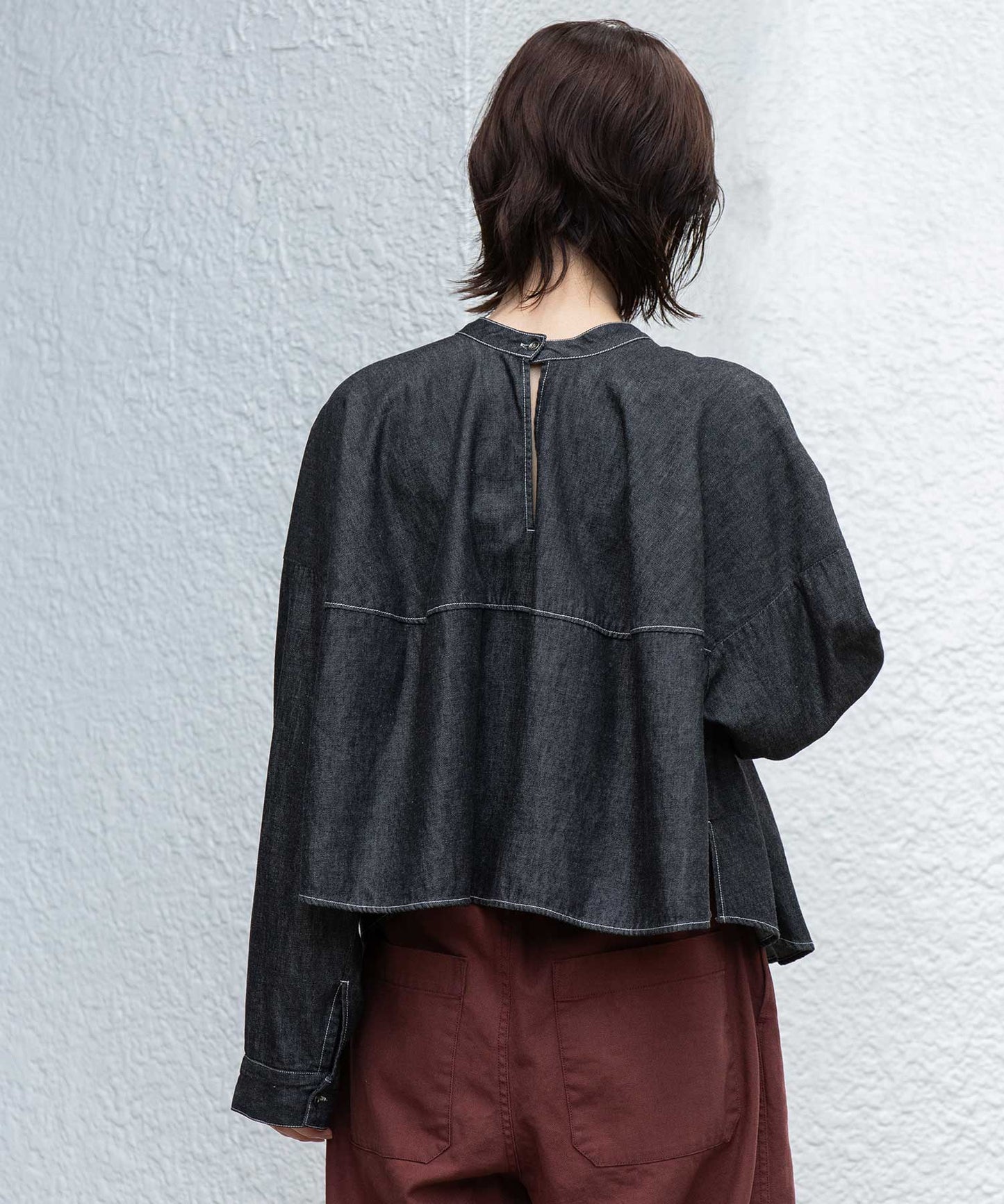 6ozスラブデニム２wayクロップドシャツ