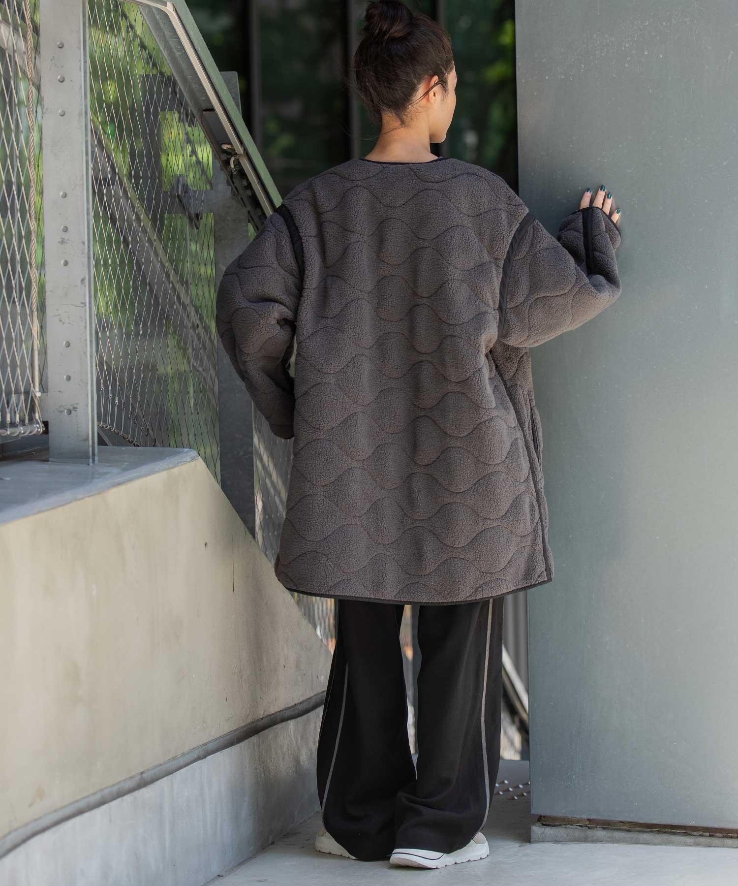 キルティング×ボアリバーシブルノーカラーコート – Munich web shop