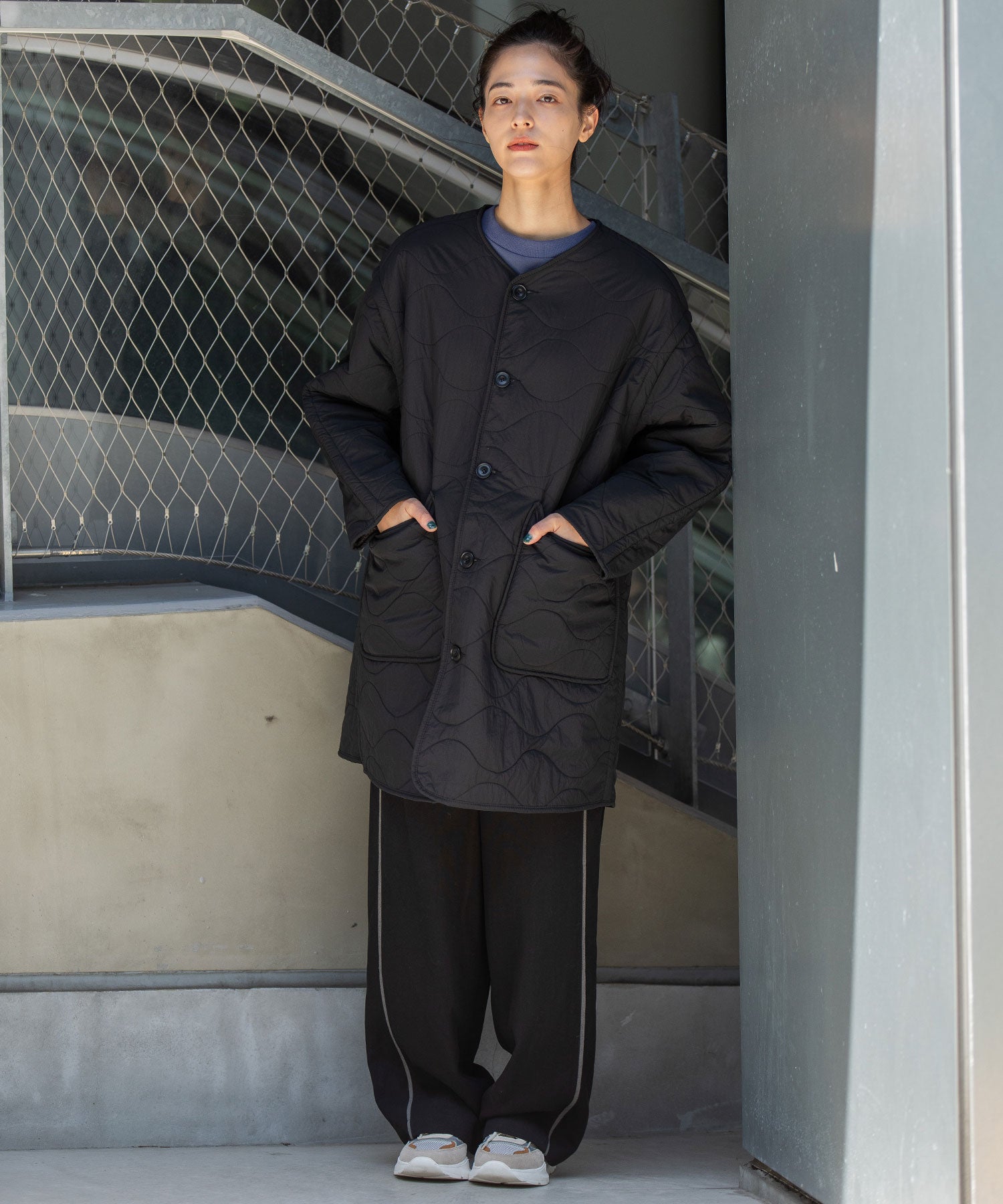 キルティング×ボアリバーシブルノーカラーコート – Munich web shop