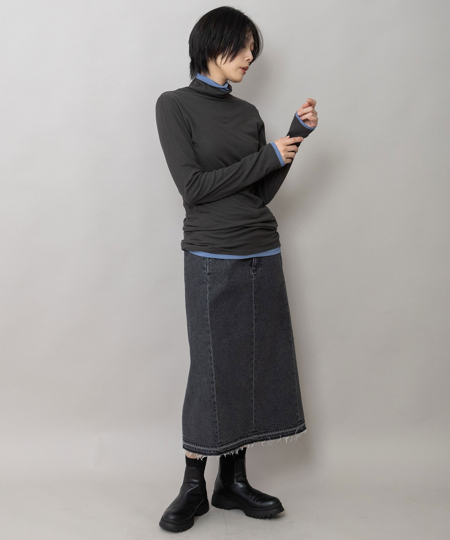 【定番】シアーストレッチリブタートルネックプルオーバー