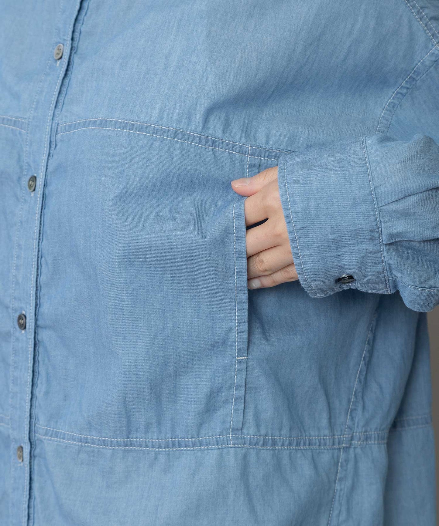 【速乾性】【通気性】2.25ozシアーデニムバンドカラーシャツ