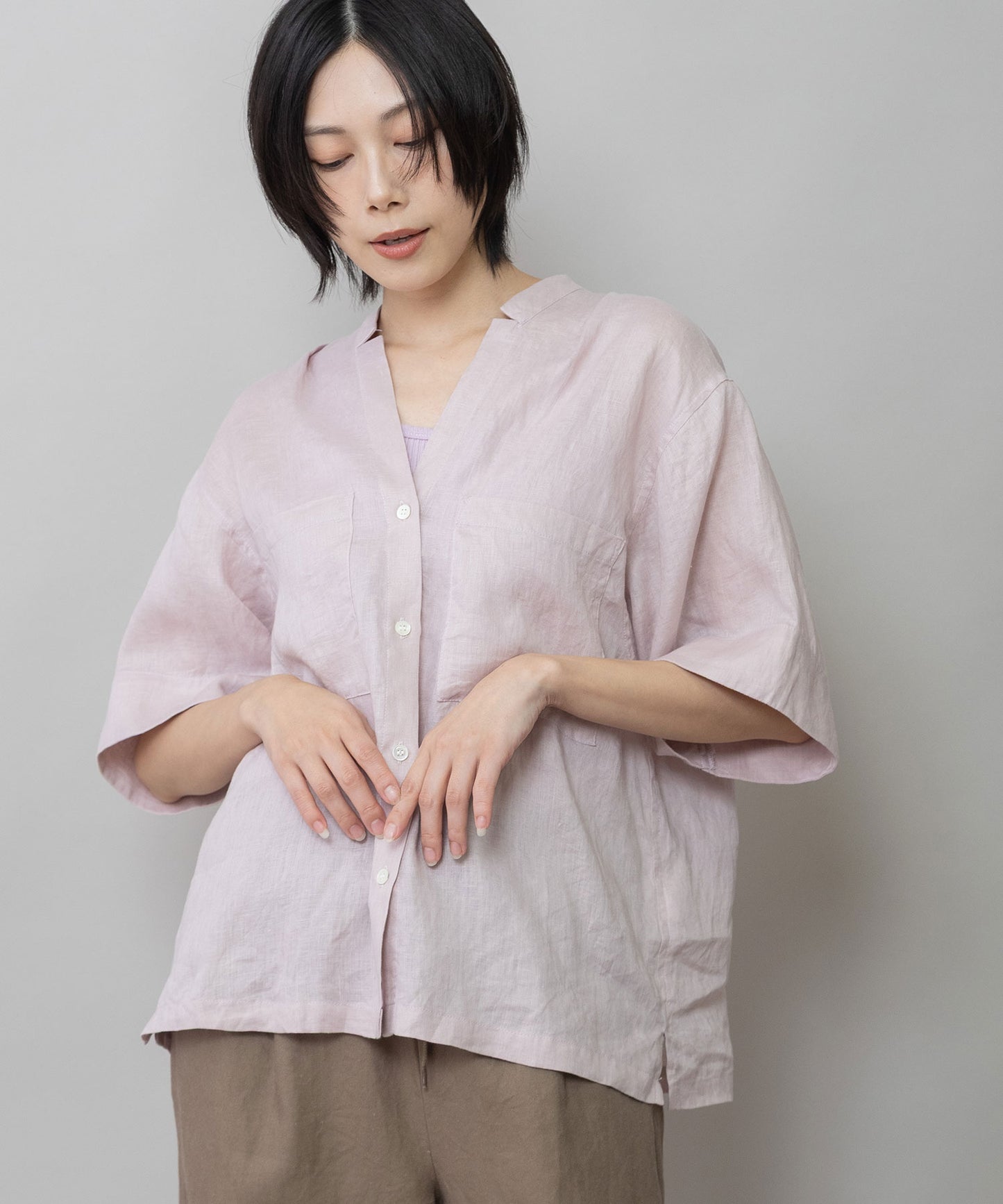 【吸水性】【発散性】60sフレンチリネンハーフスリーブシャツ