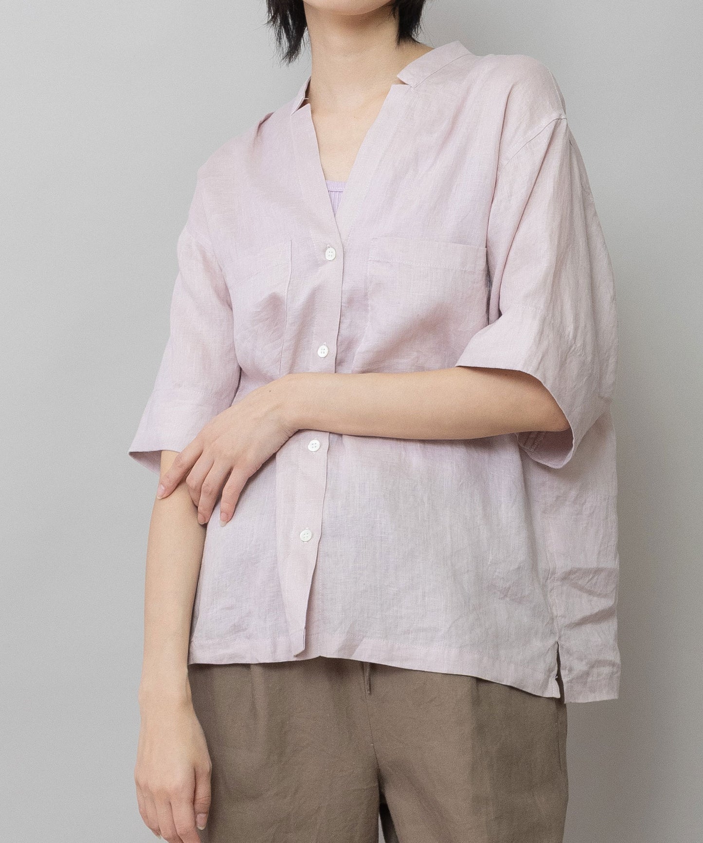 【吸水性】【発散性】60sフレンチリネンハーフスリーブシャツ