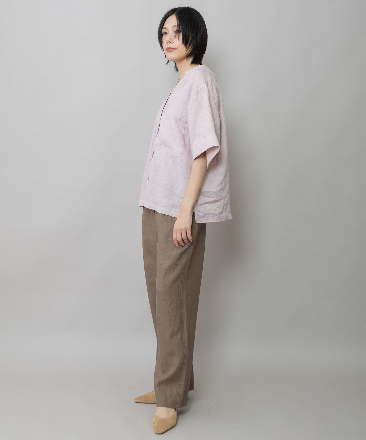 【吸水性】【発散性】60sフレンチリネンハーフスリーブシャツ