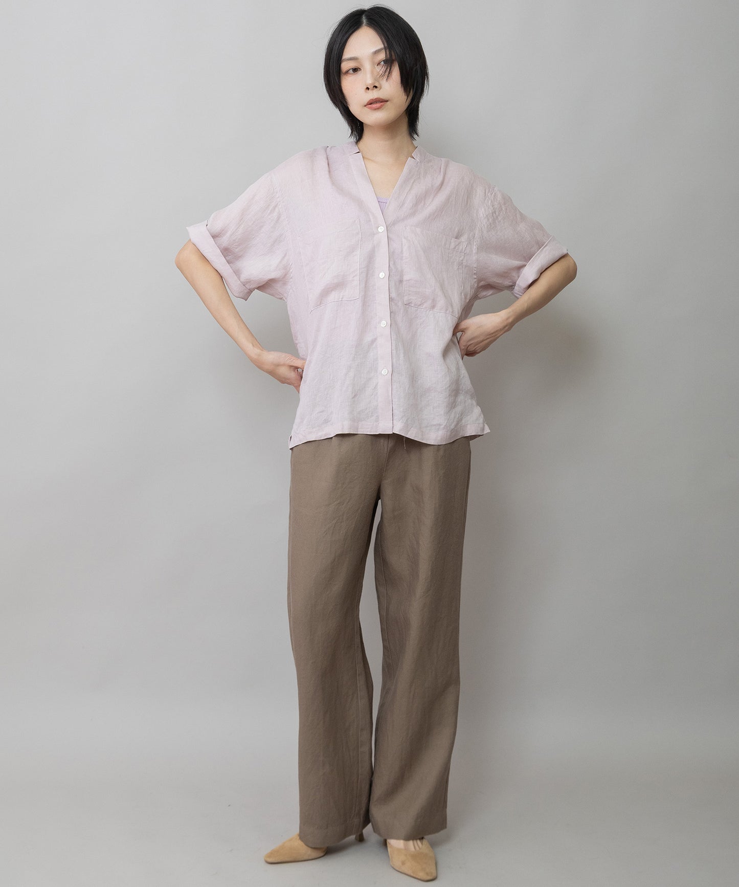 【吸水性】【発散性】60sフレンチリネンハーフスリーブシャツ