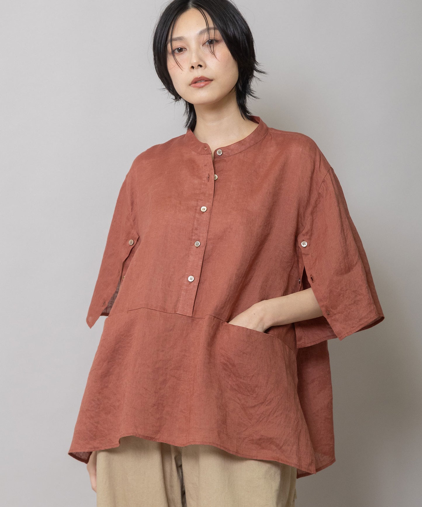 60sフレンチリネンキャンバスプルオーバーシャツ
