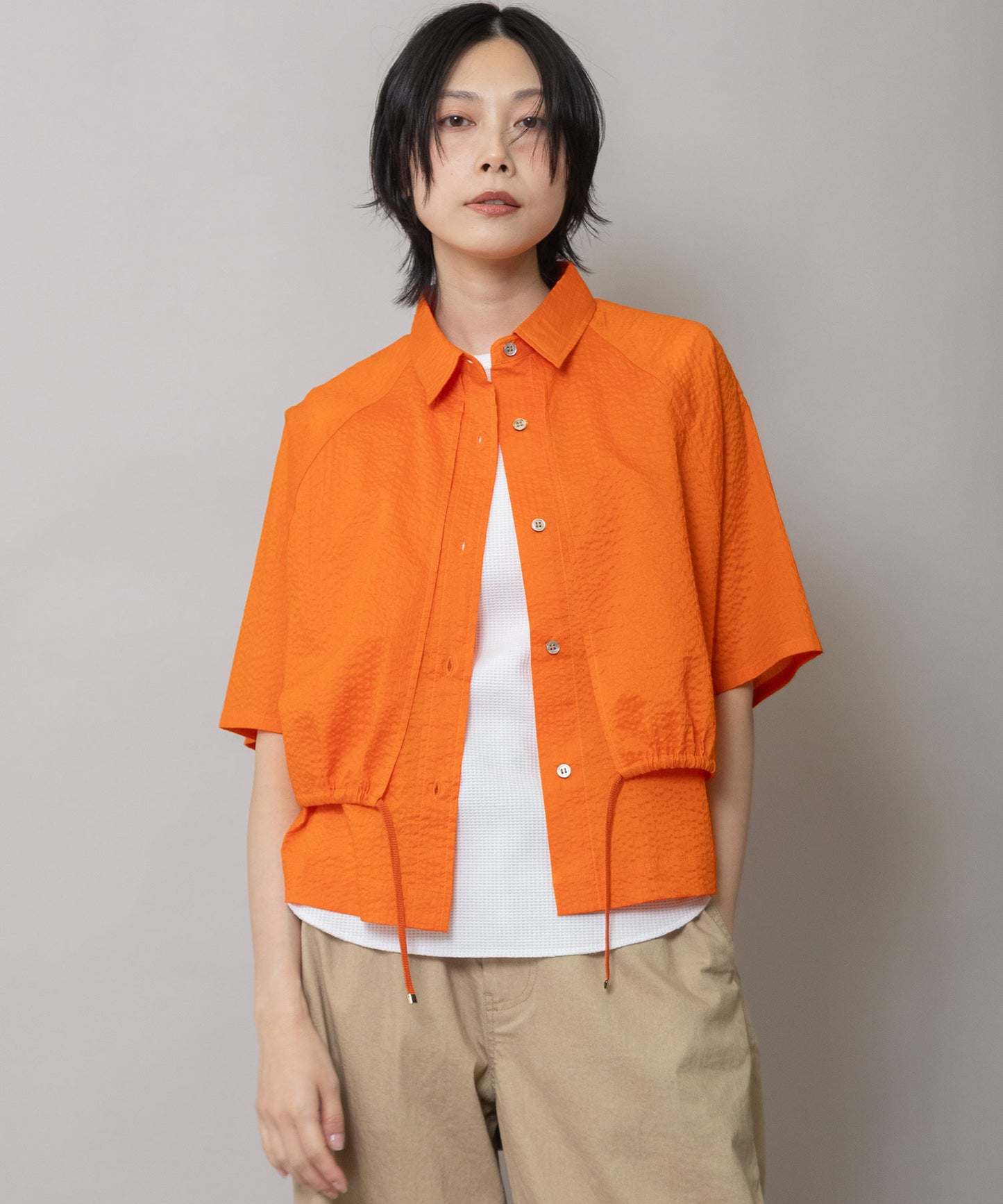 シワ加工コットンローンフラップシャツ