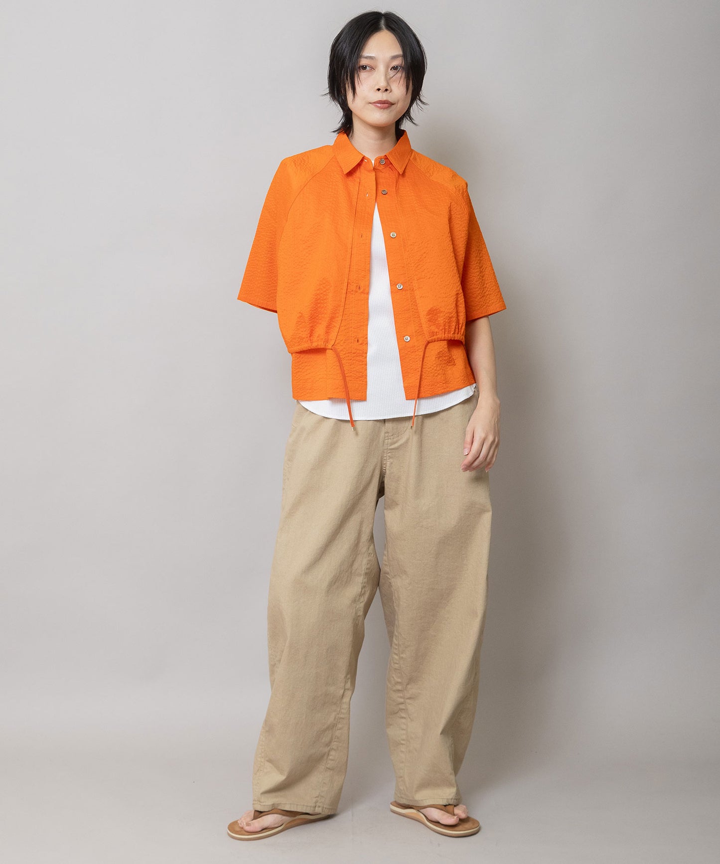 シワ加工コットンローンフラップシャツ