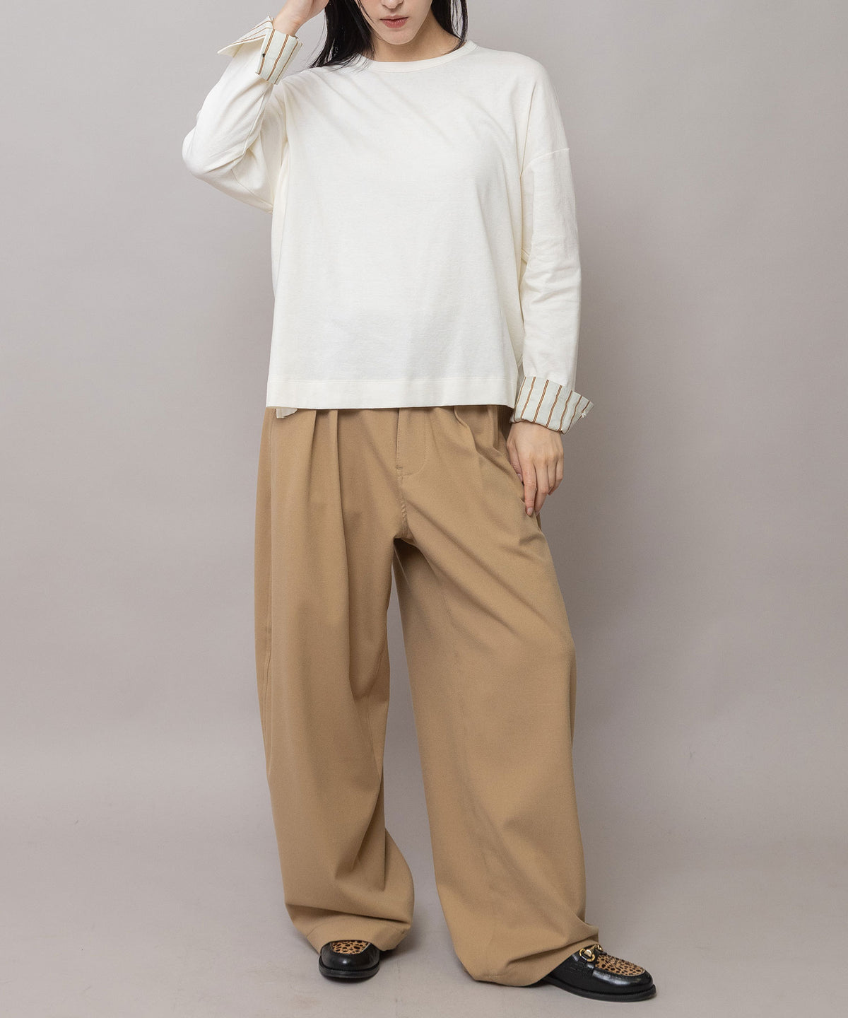 スポンジフランネル タックバレルパンツ