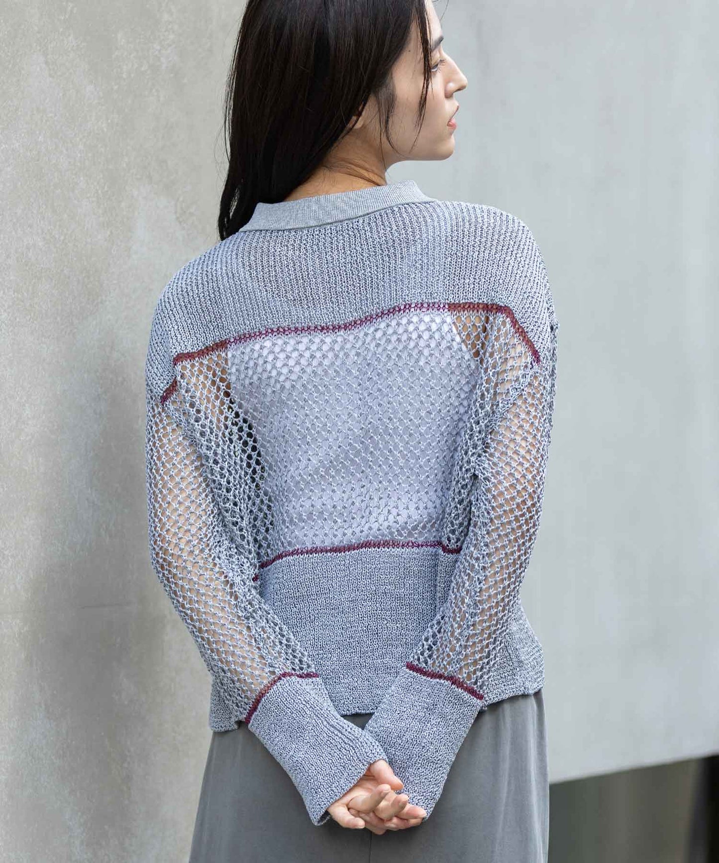 リブ編み×スカシ編みポロニット