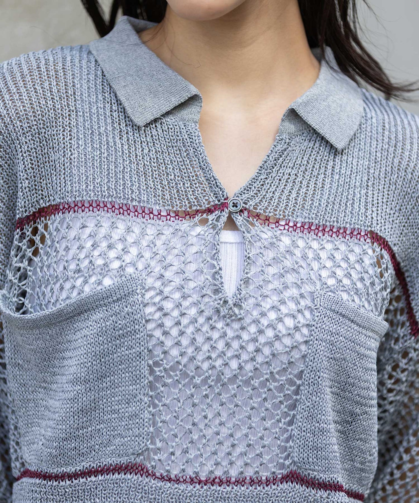 リブ編み×スカシ編みポロニット