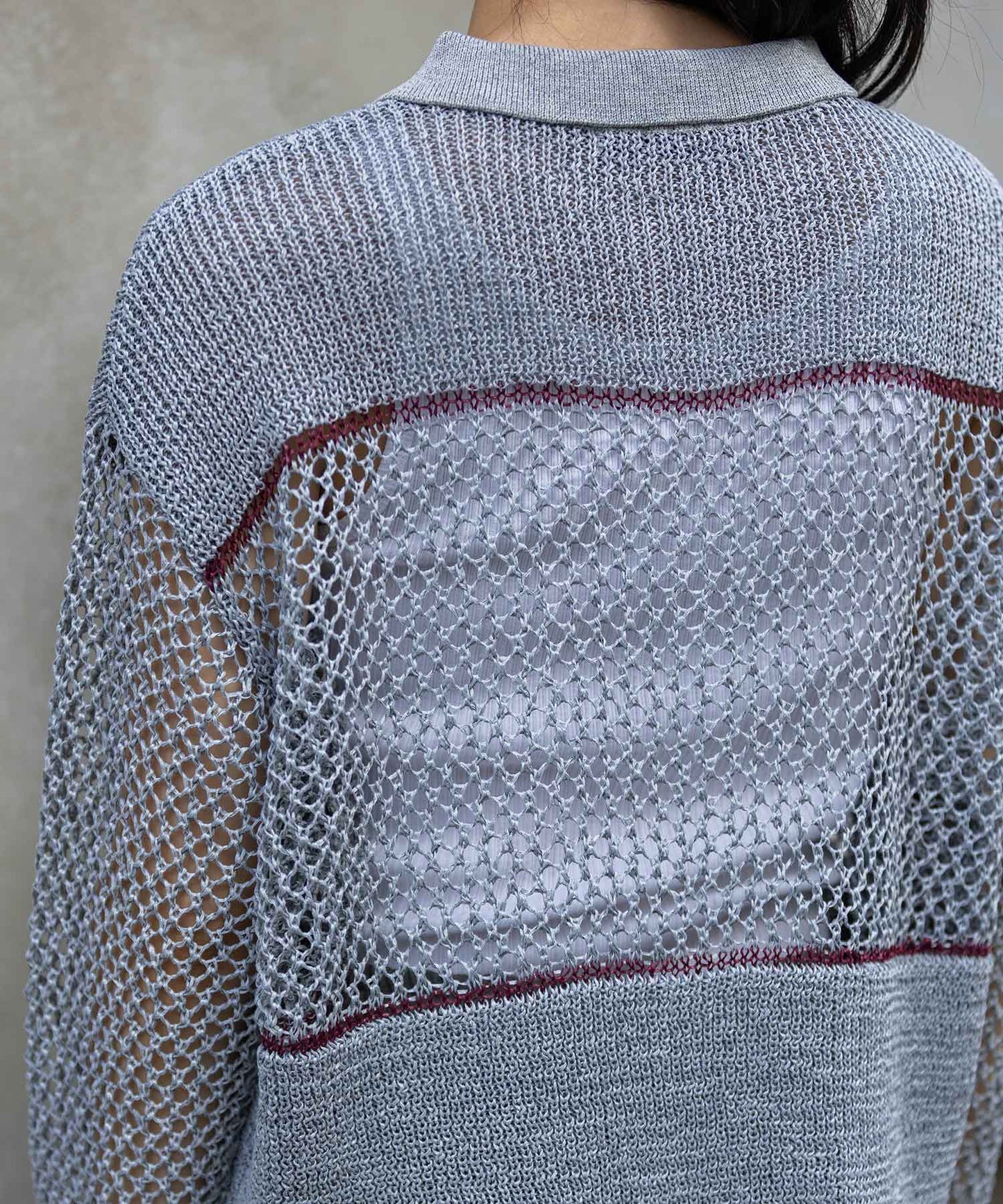 リブ編み×スカシ編みポロニット