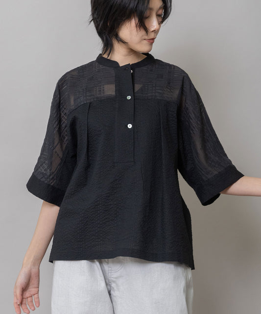 シアージャガードチェック×シワ加工ローンプルオーバーシャツ