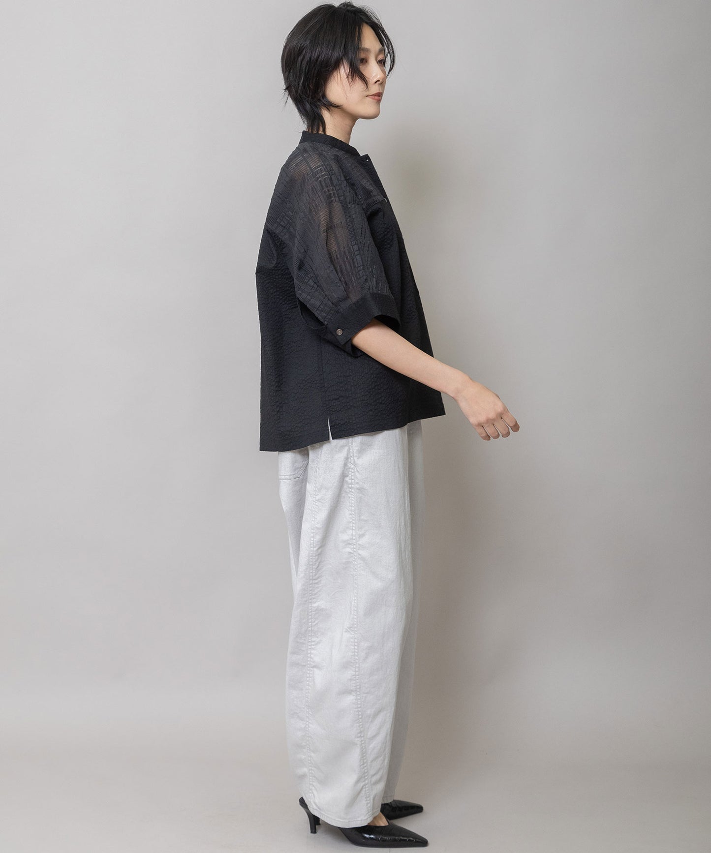 シアージャガードチェック×シワ加工ローンプルオーバーシャツ