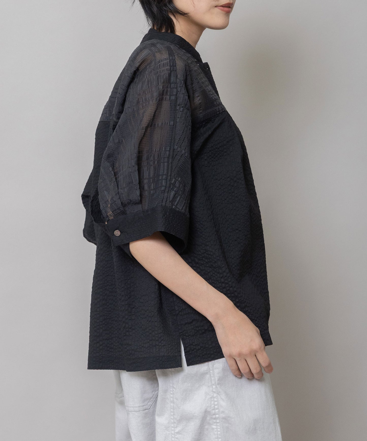 シアージャガードチェック×シワ加工ローンプルオーバーシャツ