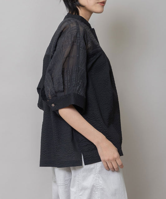 シアージャガードチェック×シワ加工ローンプルオーバーシャツ