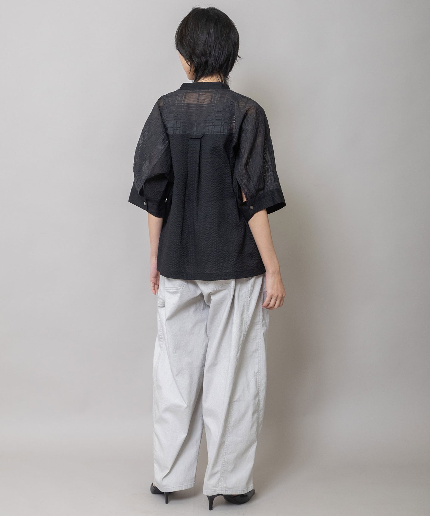 シアージャガードチェック×シワ加工ローンプルオーバーシャツ