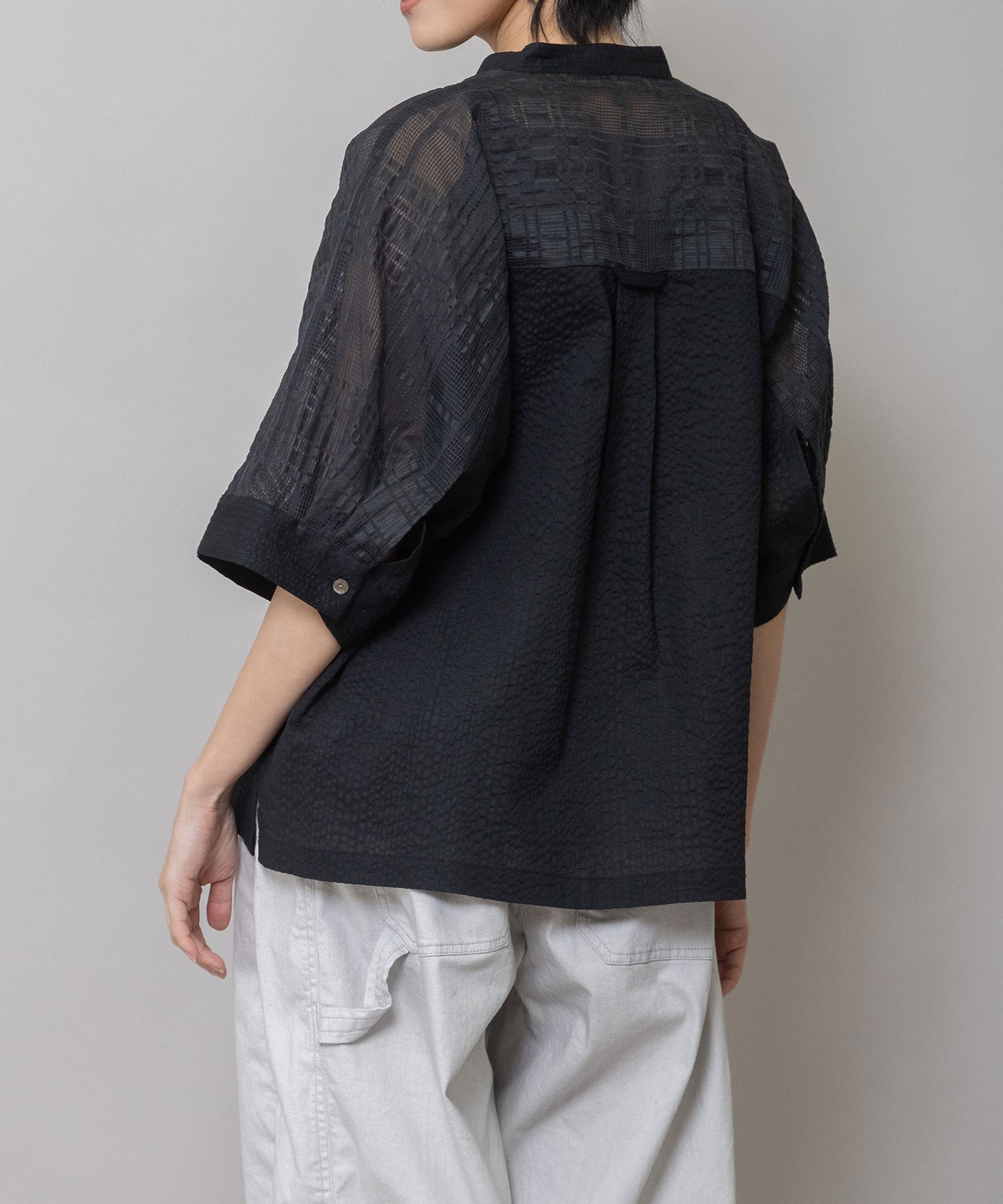 シアージャガードチェック×シワ加工ローンプルオーバーシャツ