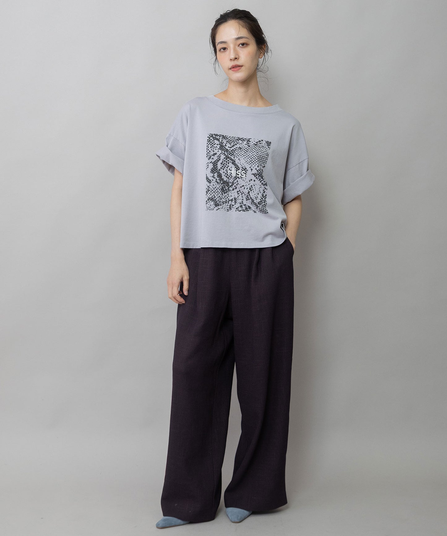 【吸水・速乾性】ポリエステルレーヨンカラミ織りワイドパンツ