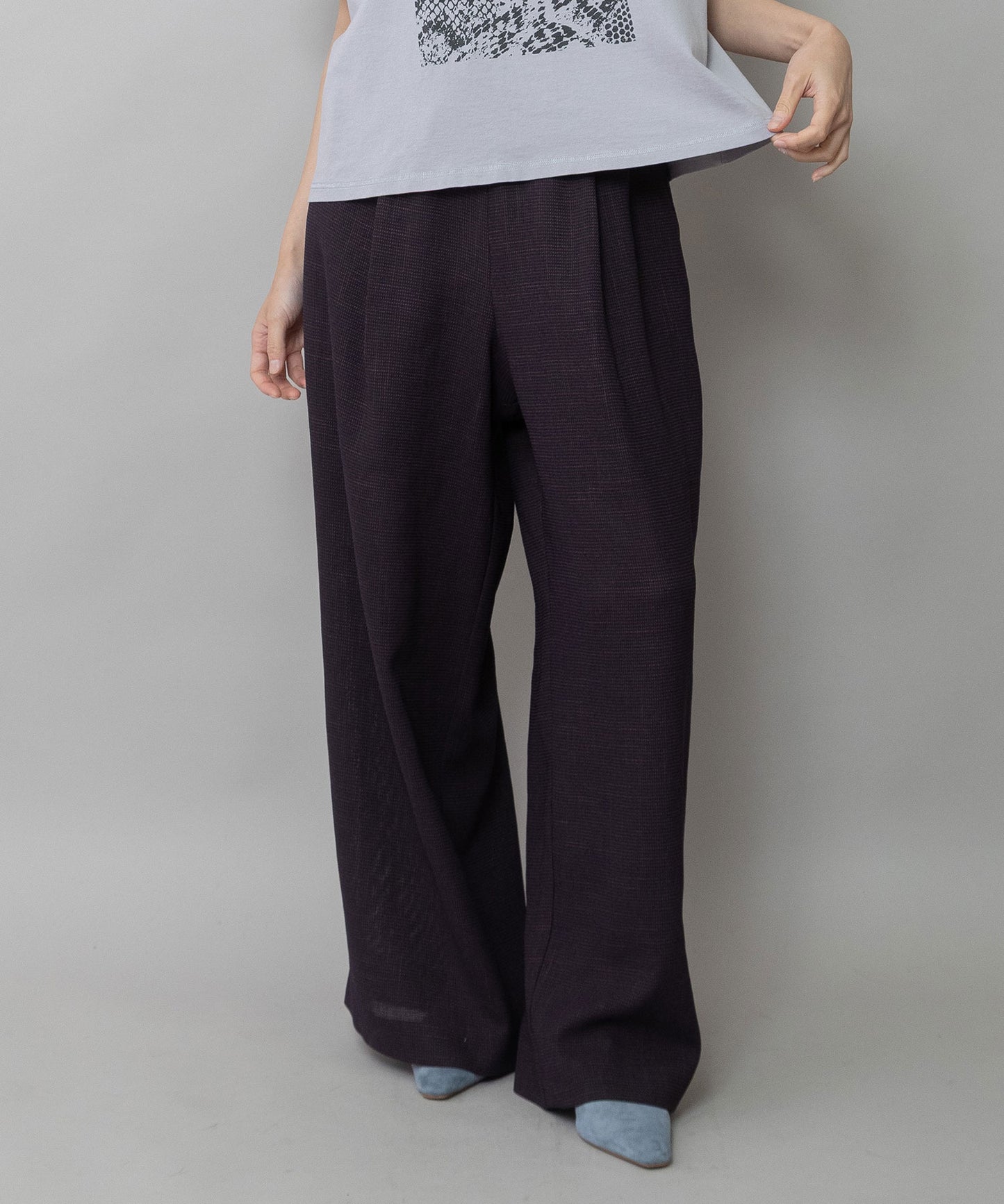 【吸水・速乾性】ポリエステルレーヨンカラミ織りワイドパンツ