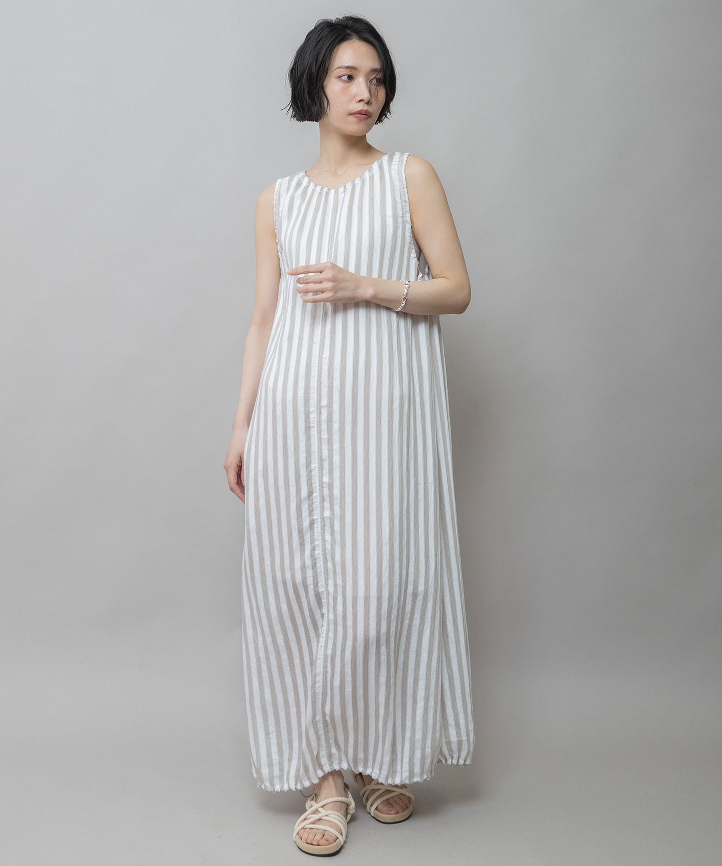 【Turkey】ストライプドローストリングワンピース