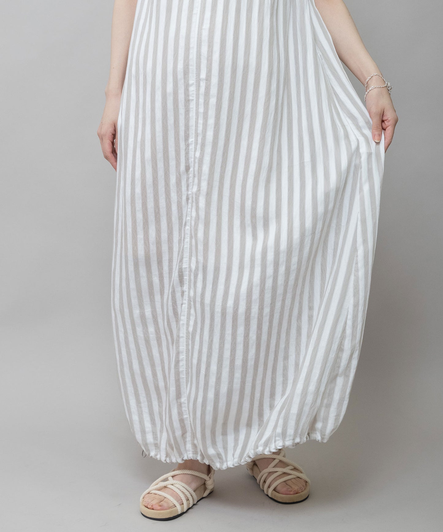 【Turkey】ストライプドローストリングワンピース