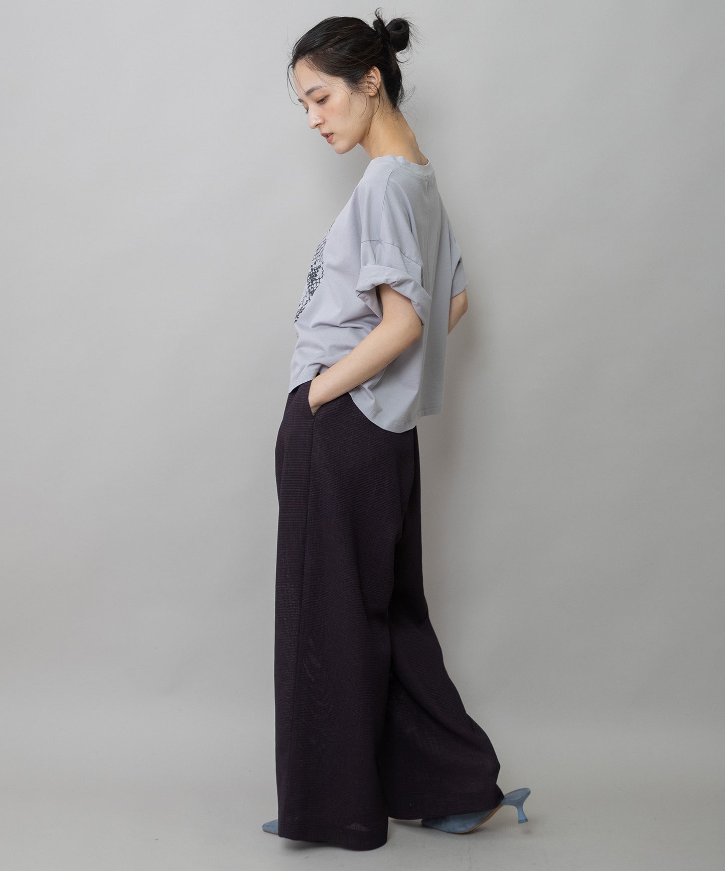 【吸水・速乾性】ポリエステルレーヨンカラミ織りワイドパンツ