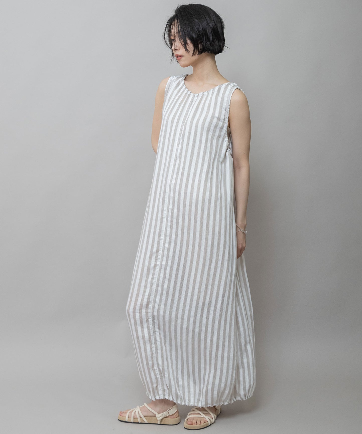 【Turkey】ストライプドローストリングワンピース