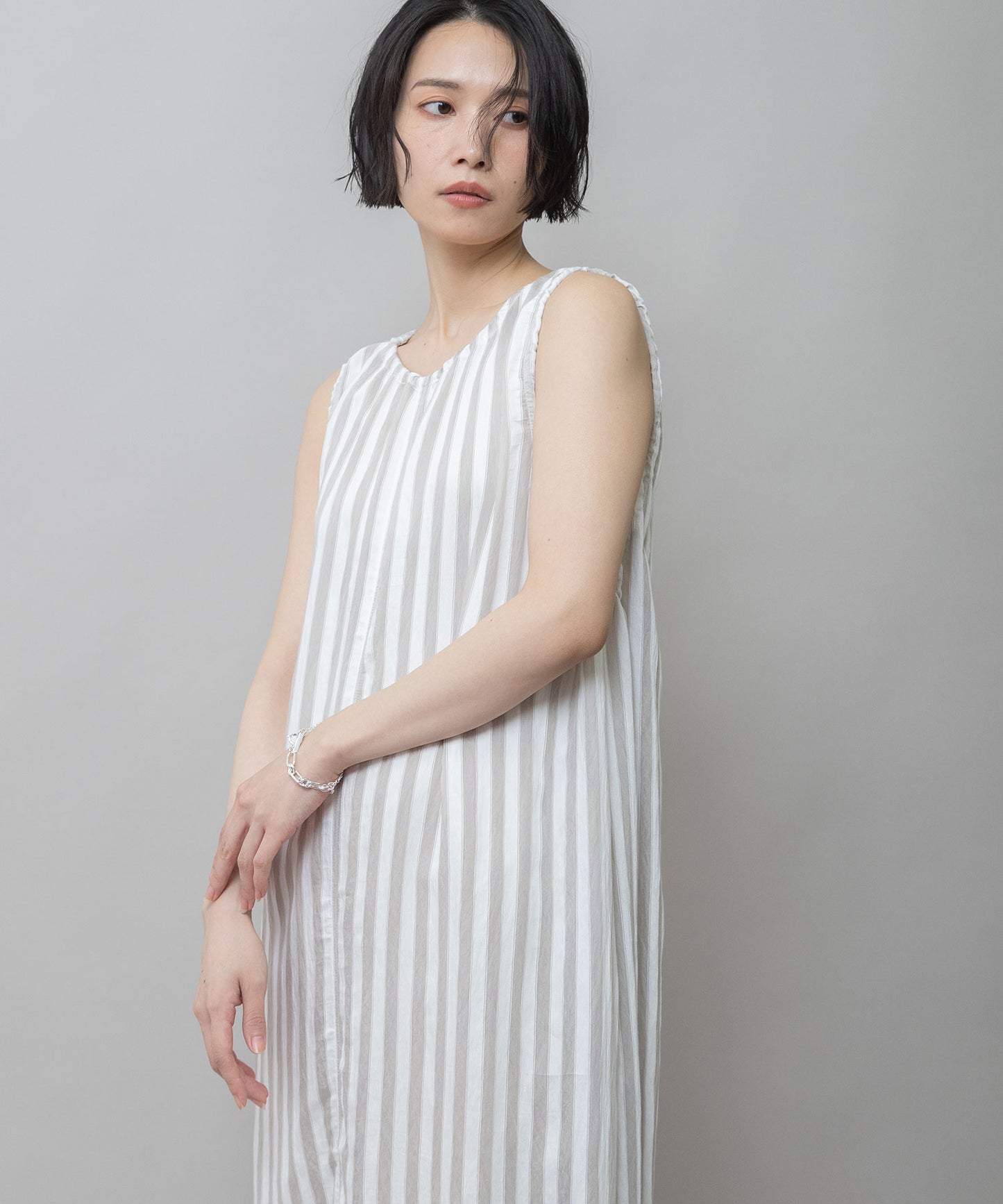 【Turkey】ストライプドローストリングワンピース