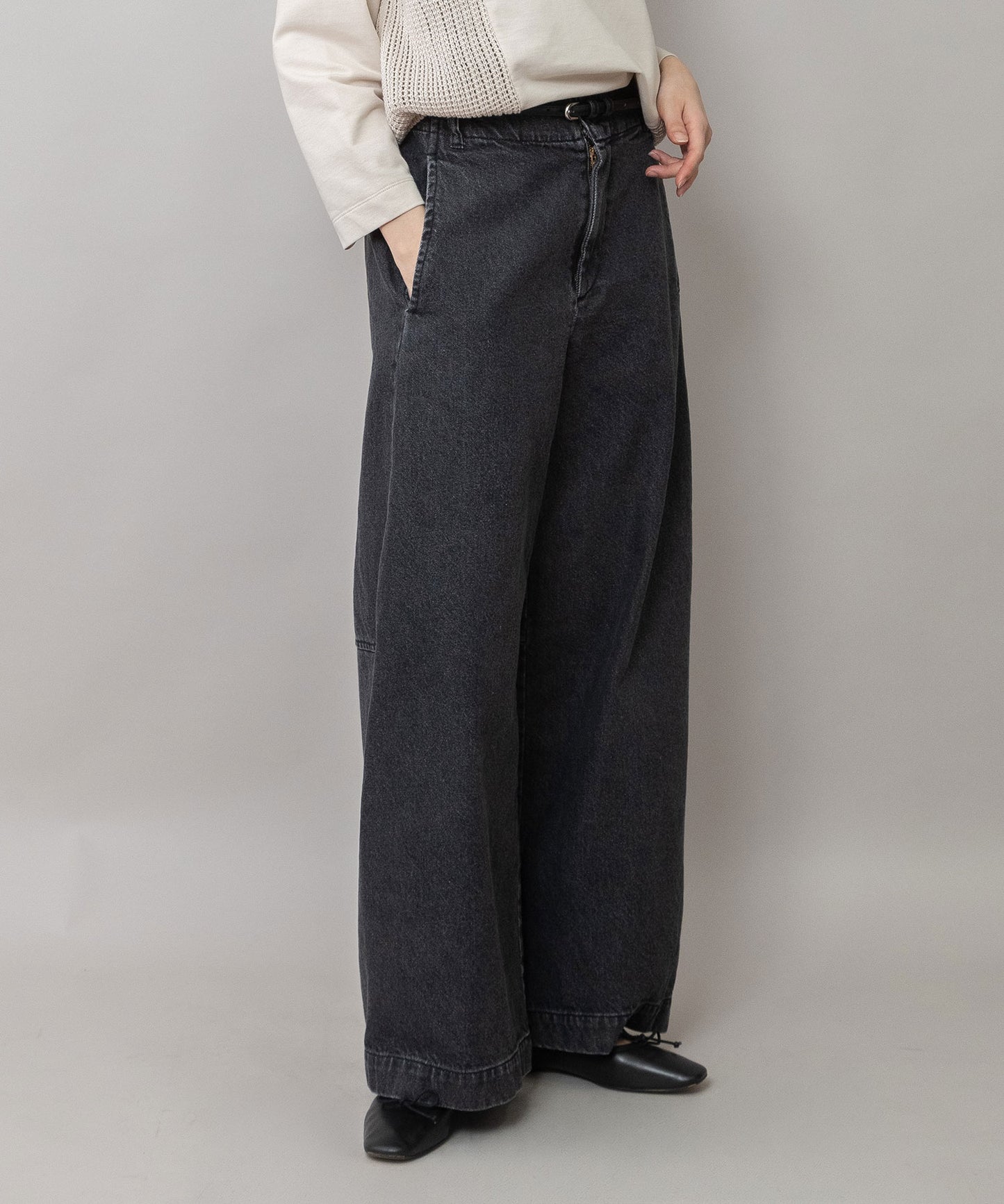11ozオープンエンドデニム バレルパンツ