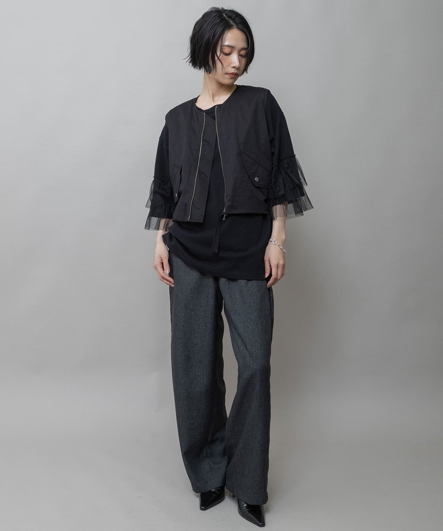 【ウォッシャブル】【防シワ】ツイード調ツイル×メッシュサイドストライプパンツ