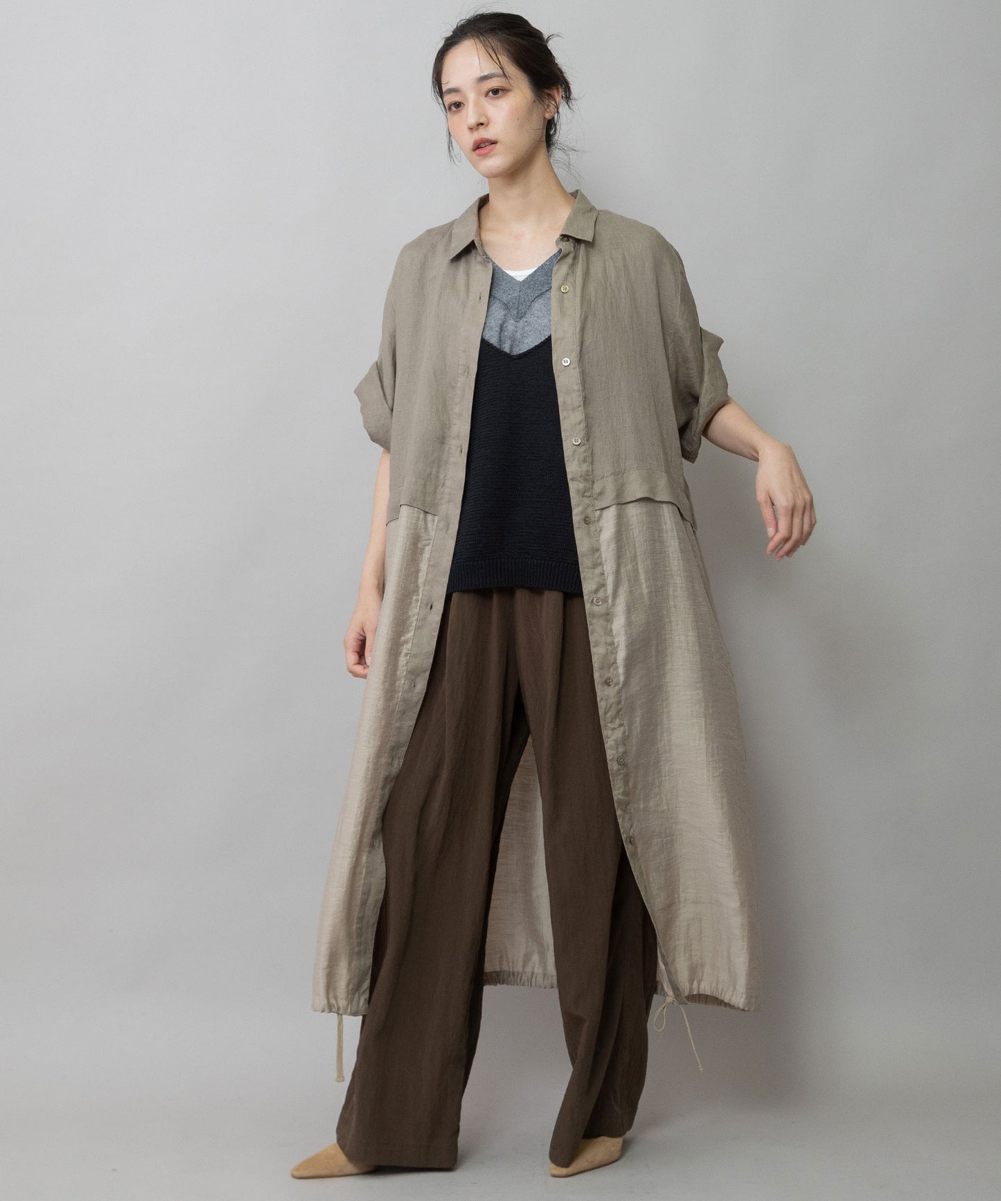 【吸水性】【発散性】60sフレンチリネン×シアーローンドッキングシャツワンピース