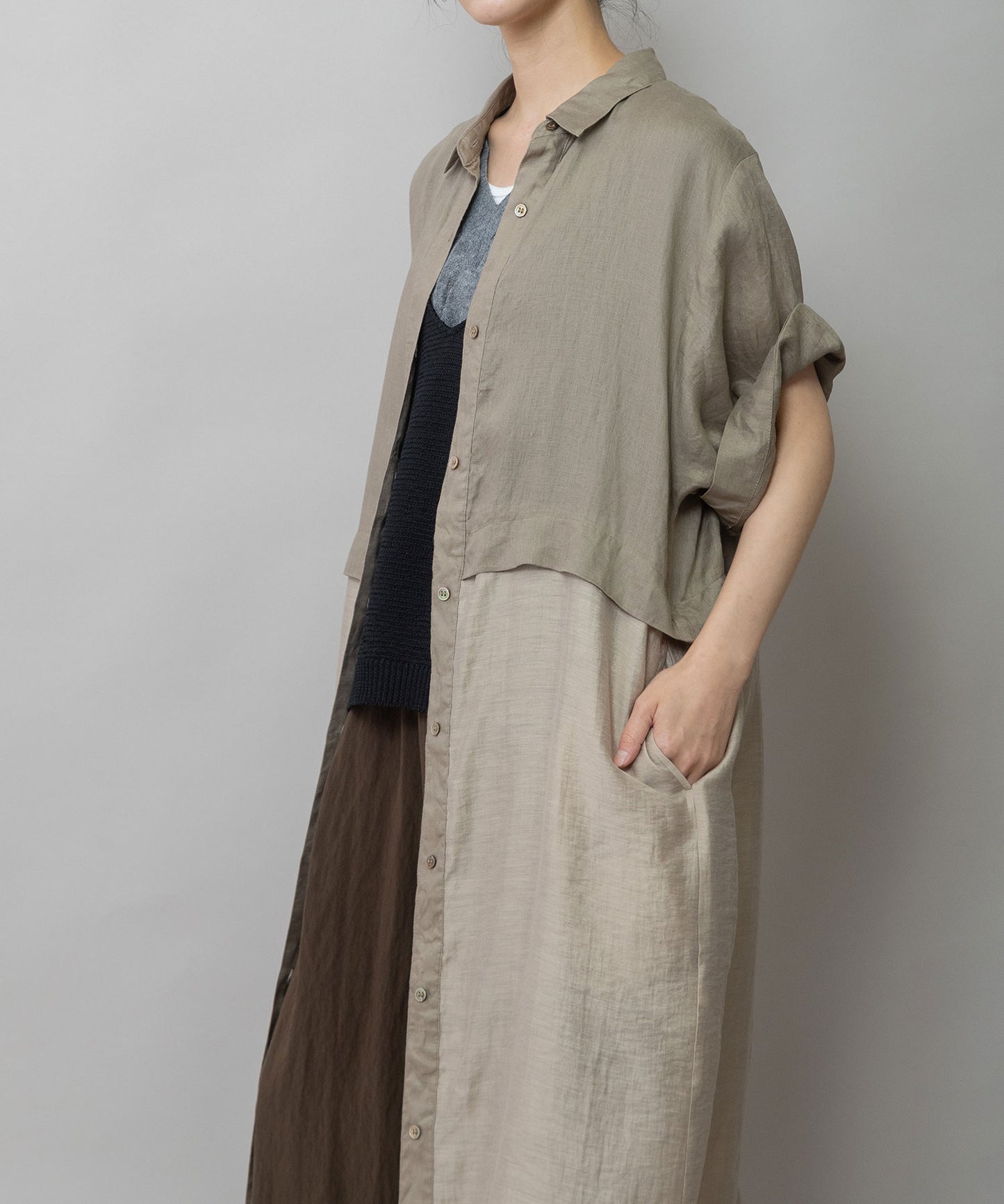 【吸水性】【発散性】60sフレンチリネン×シアーローンドッキングシャツワンピース