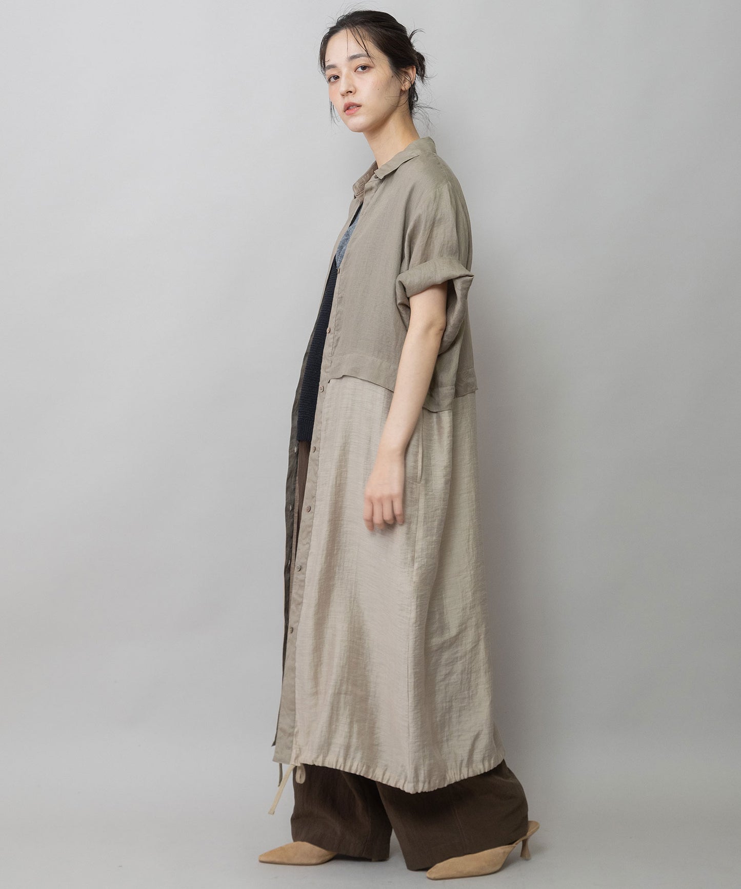 【吸水性】【発散性】60sフレンチリネン×シアーローンドッキングシャツワンピース
