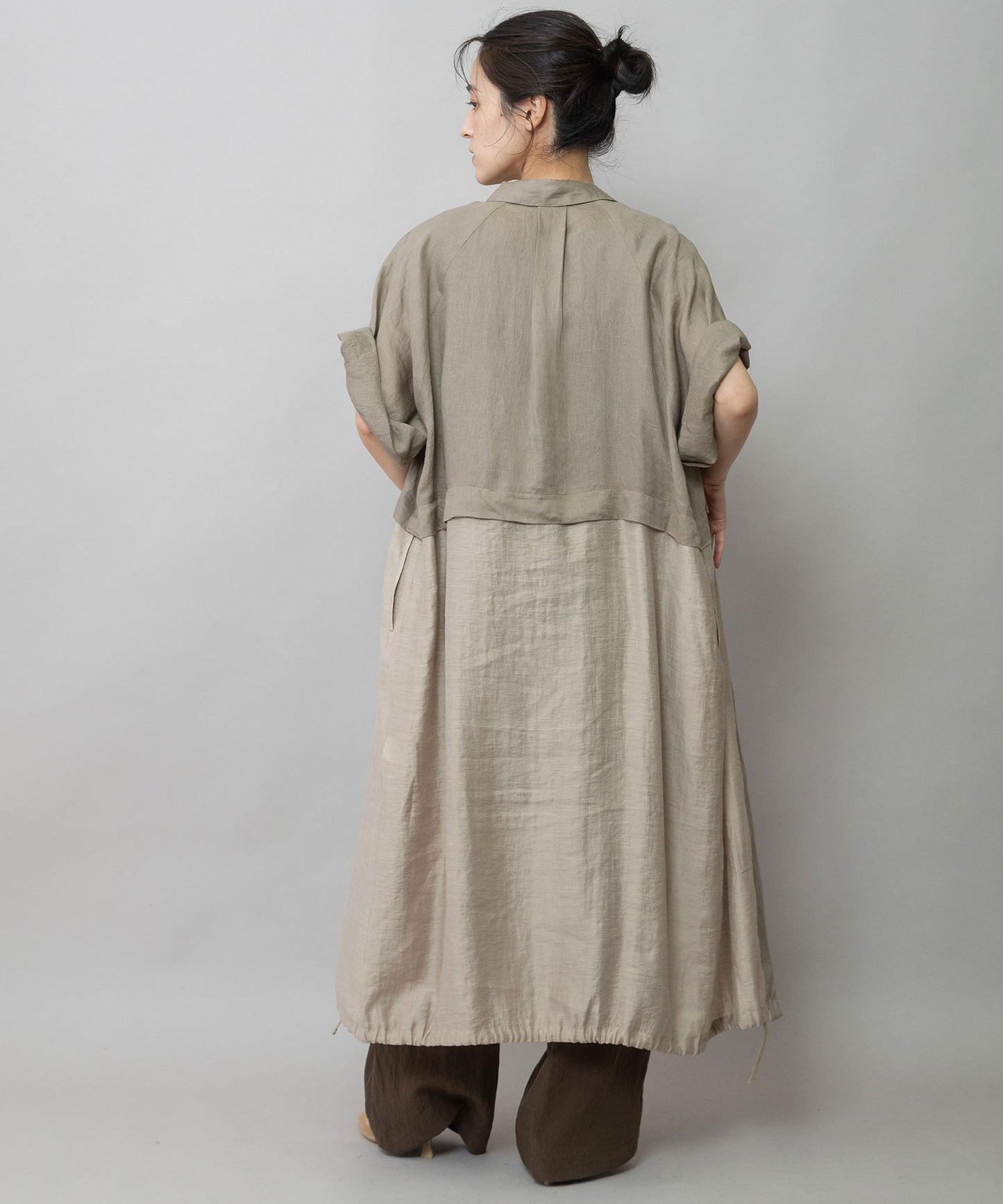 【吸水性】【発散性】60sフレンチリネン×シアーローンドッキングシャツワンピース