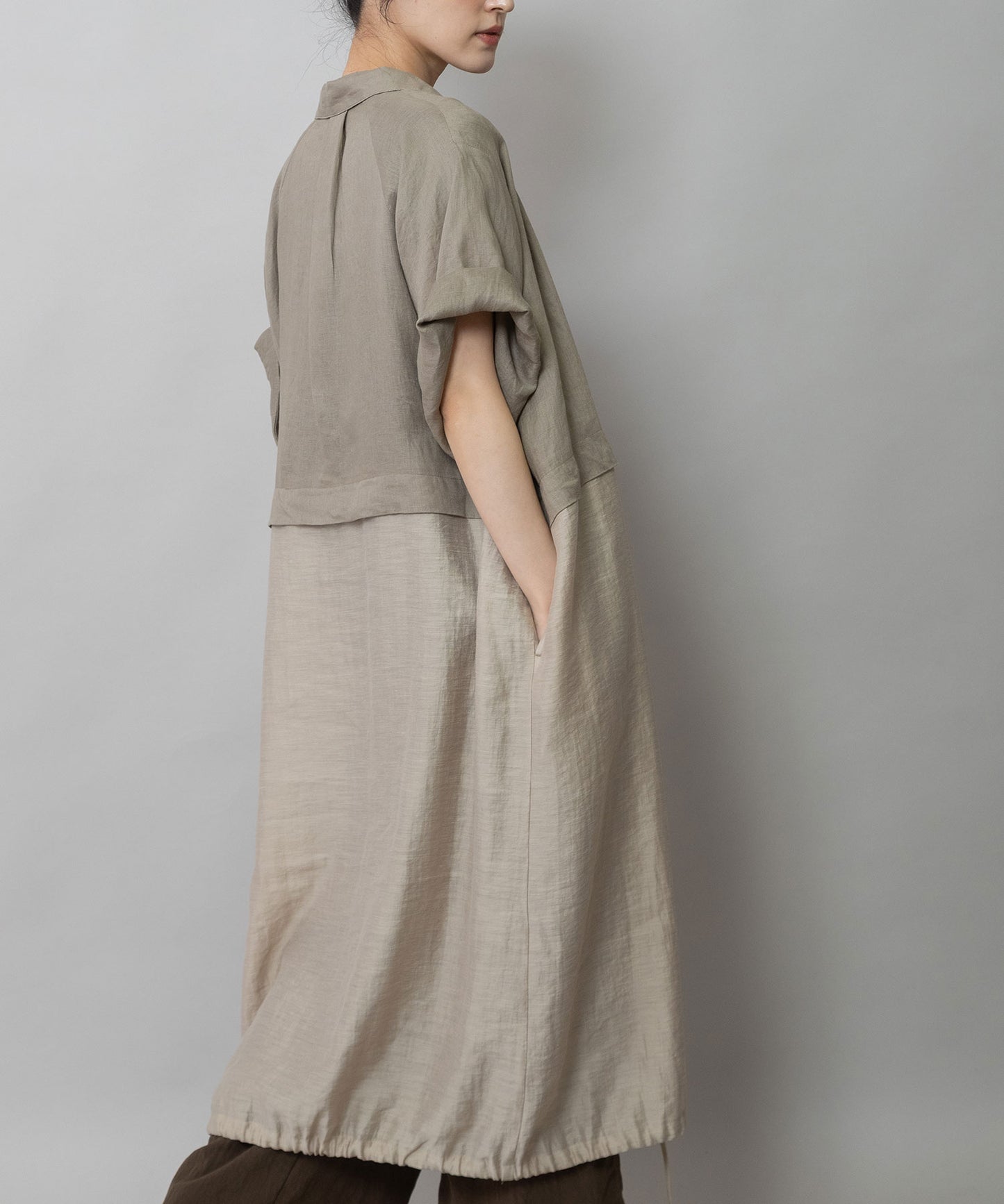 【吸水性】【発散性】60sフレンチリネン×シアーローンドッキングシャツワンピース