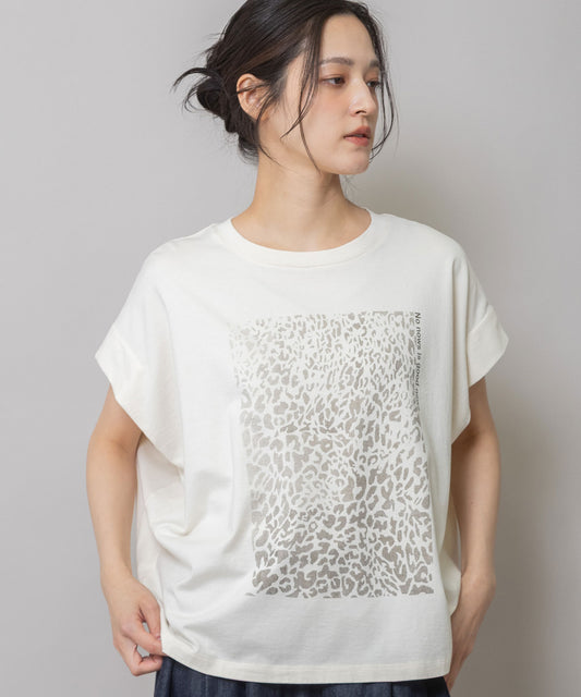 レオパード柄プリントタックスリーブTシャツ