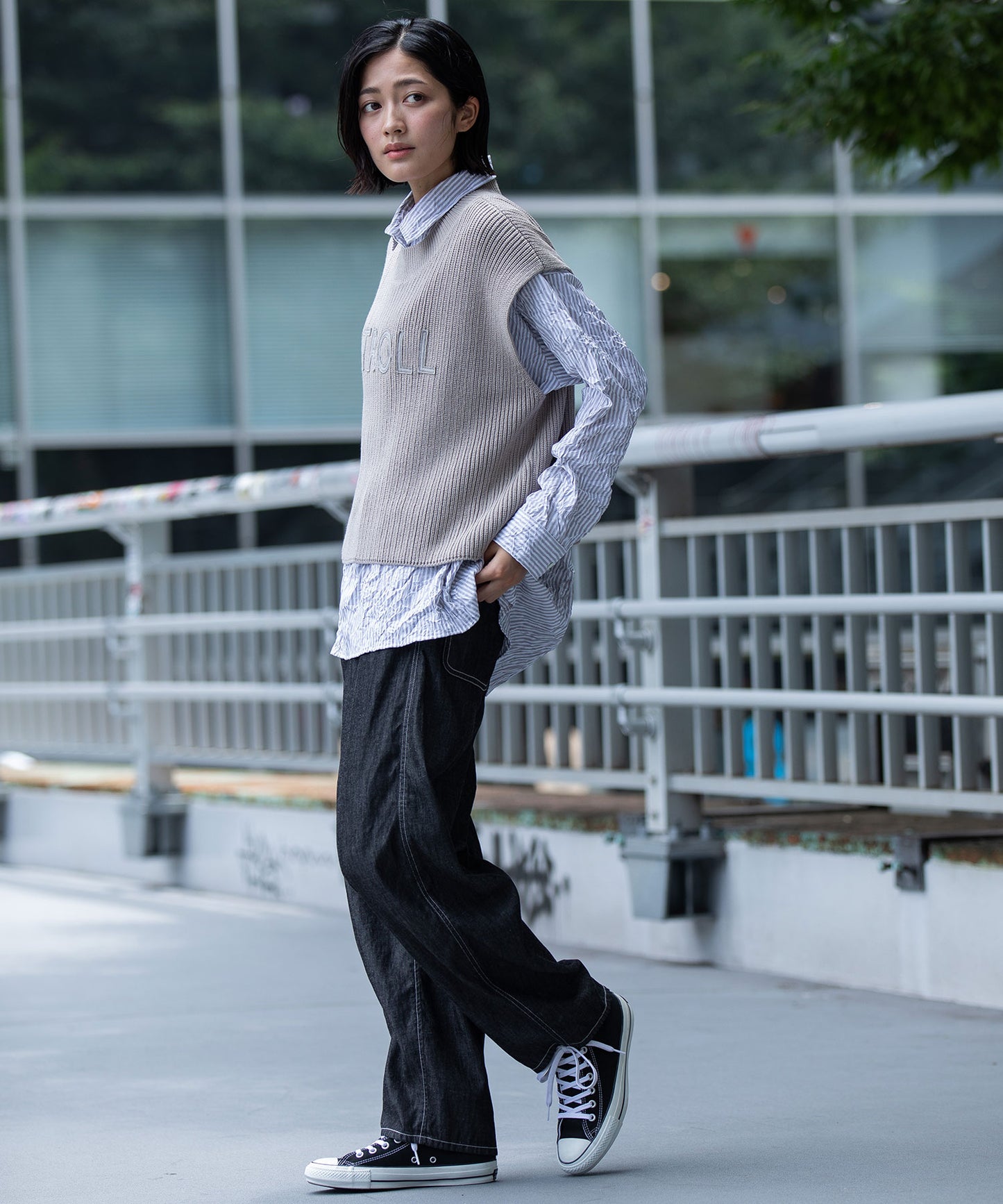 コットンリヨセルデニムバレルイージーパンツ