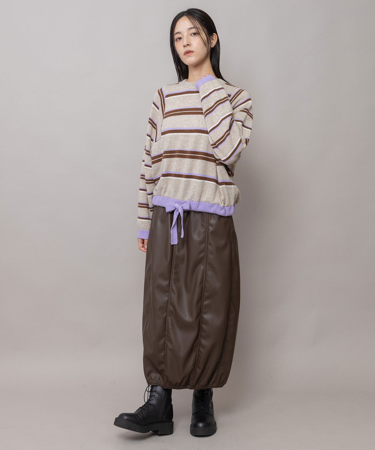 フェイクレザー イージーバレルスカート
