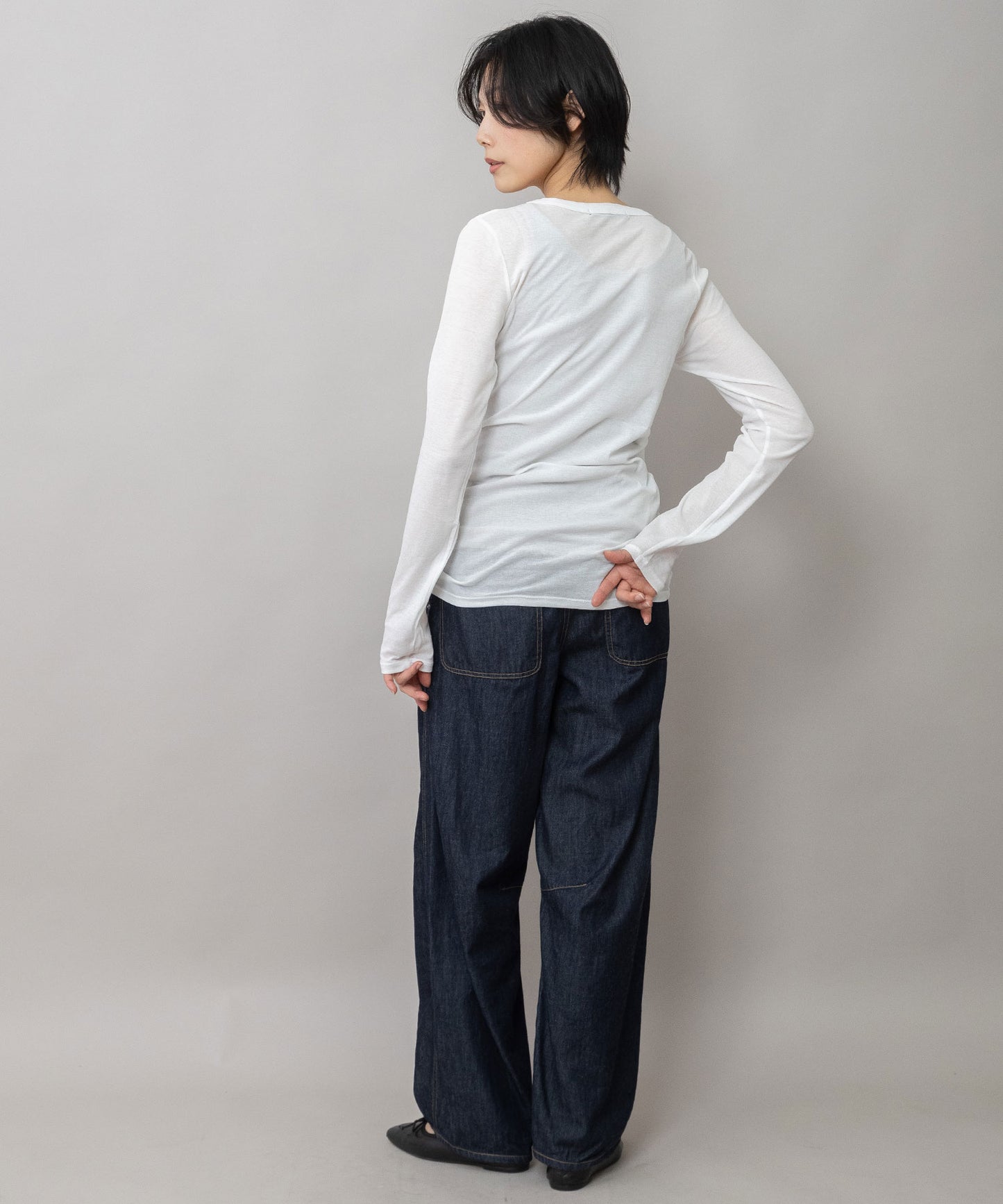 【定番】シアーストレッチリブクルーネックプルオーバー
