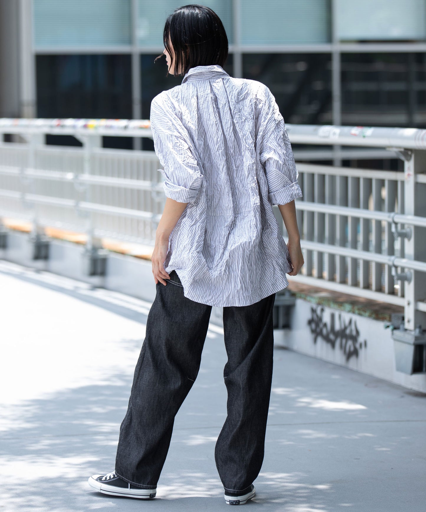 ワッシャーブロード＆ストライププルオーバーシャツ