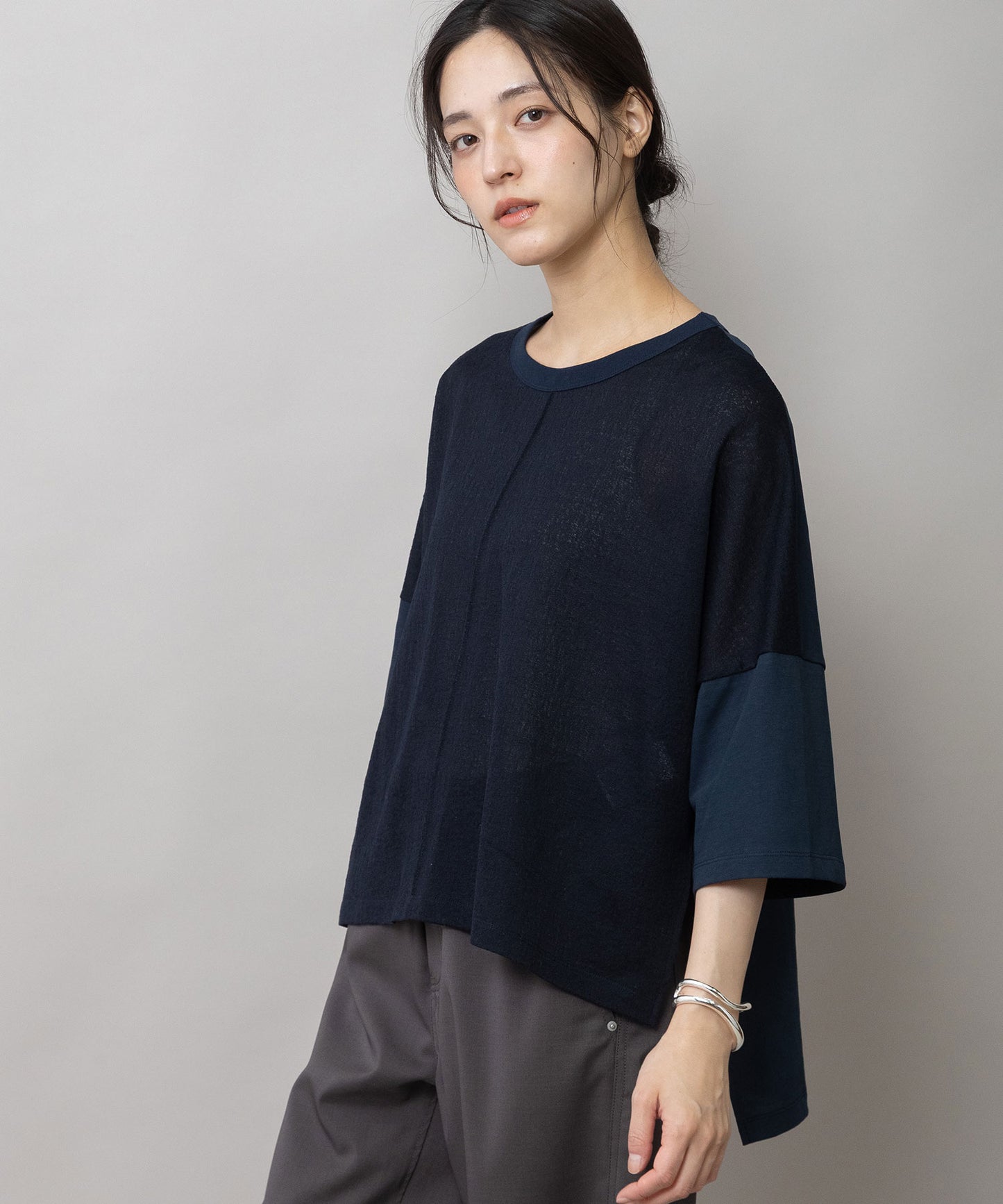 コットンレーシージャガード×ジャージ ワイドTシャツ
