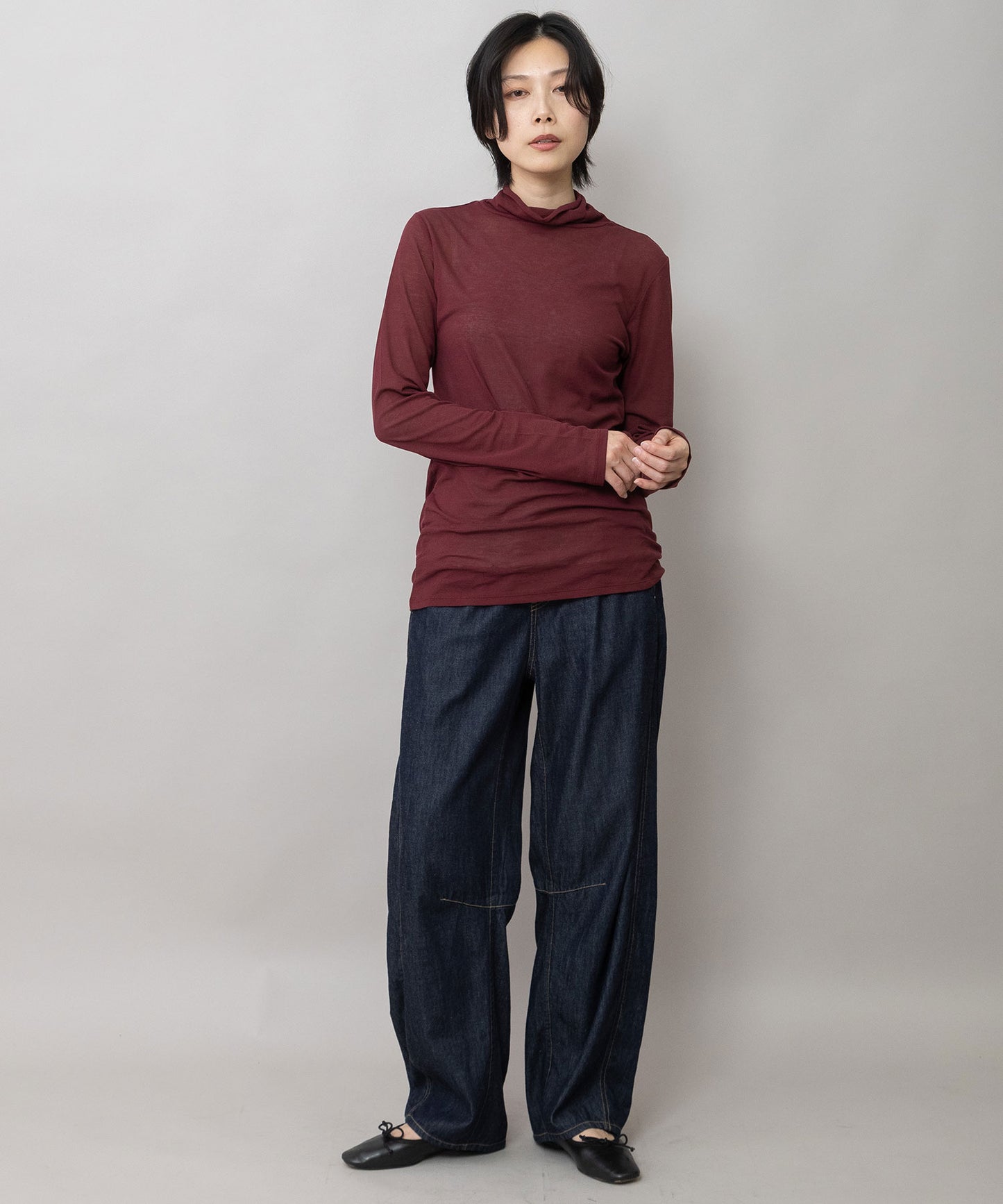 【定番】シアーストレッチリブタートルネックプルオーバー
