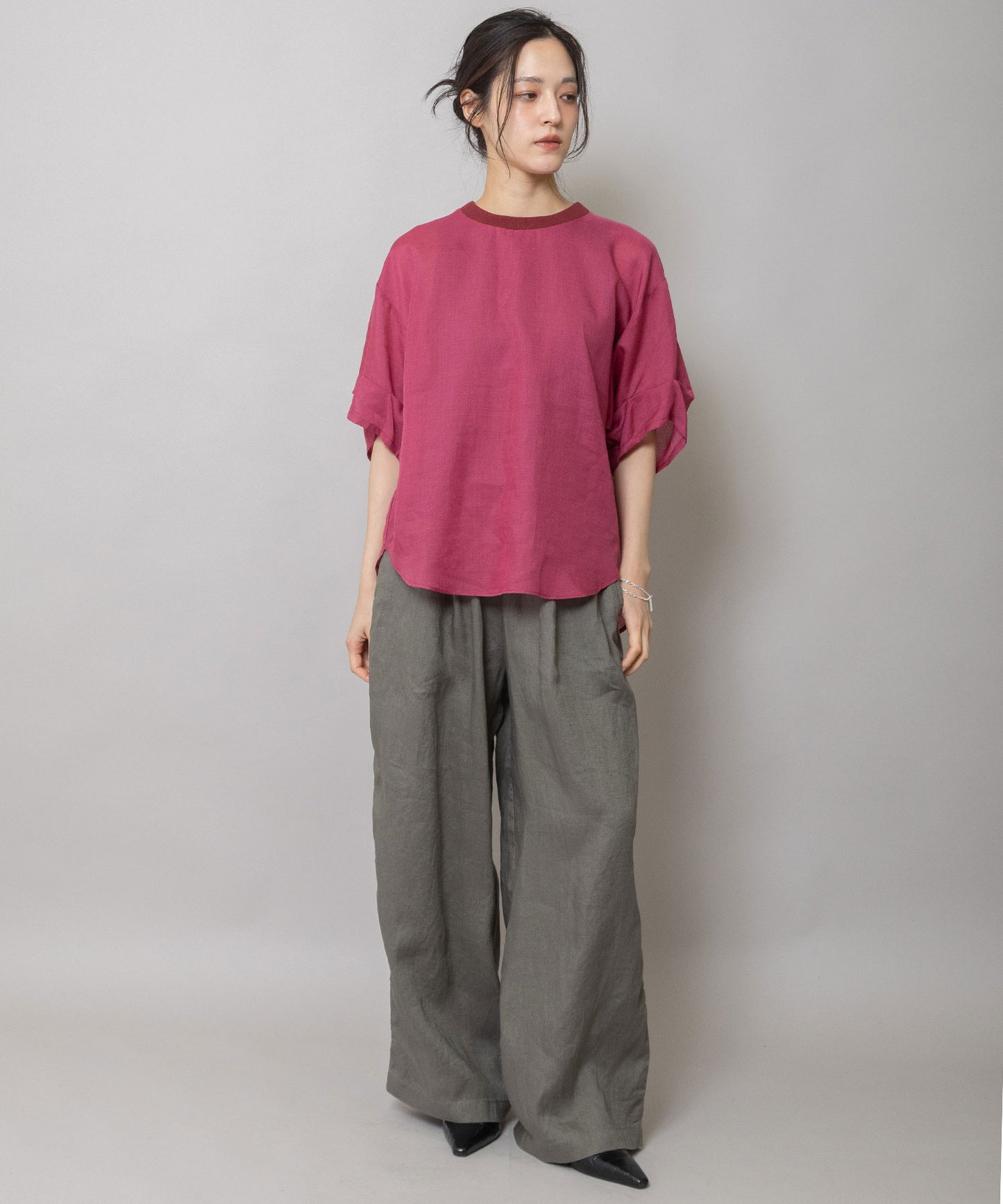 40sフレンチリネンキャンバスルーズワイドパンツ