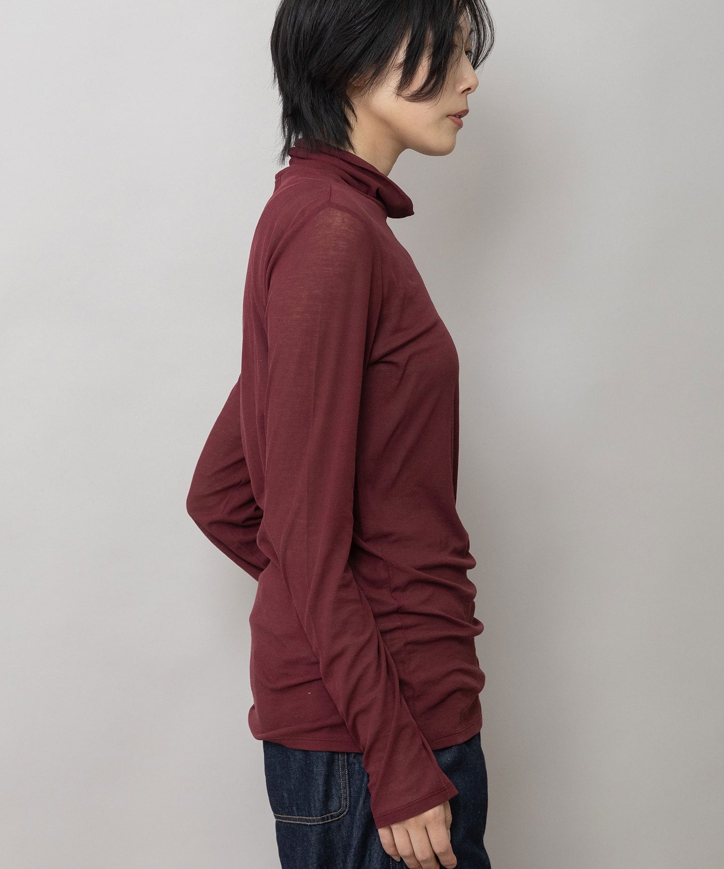【定番】シアーストレッチリブタートルネックプルオーバー