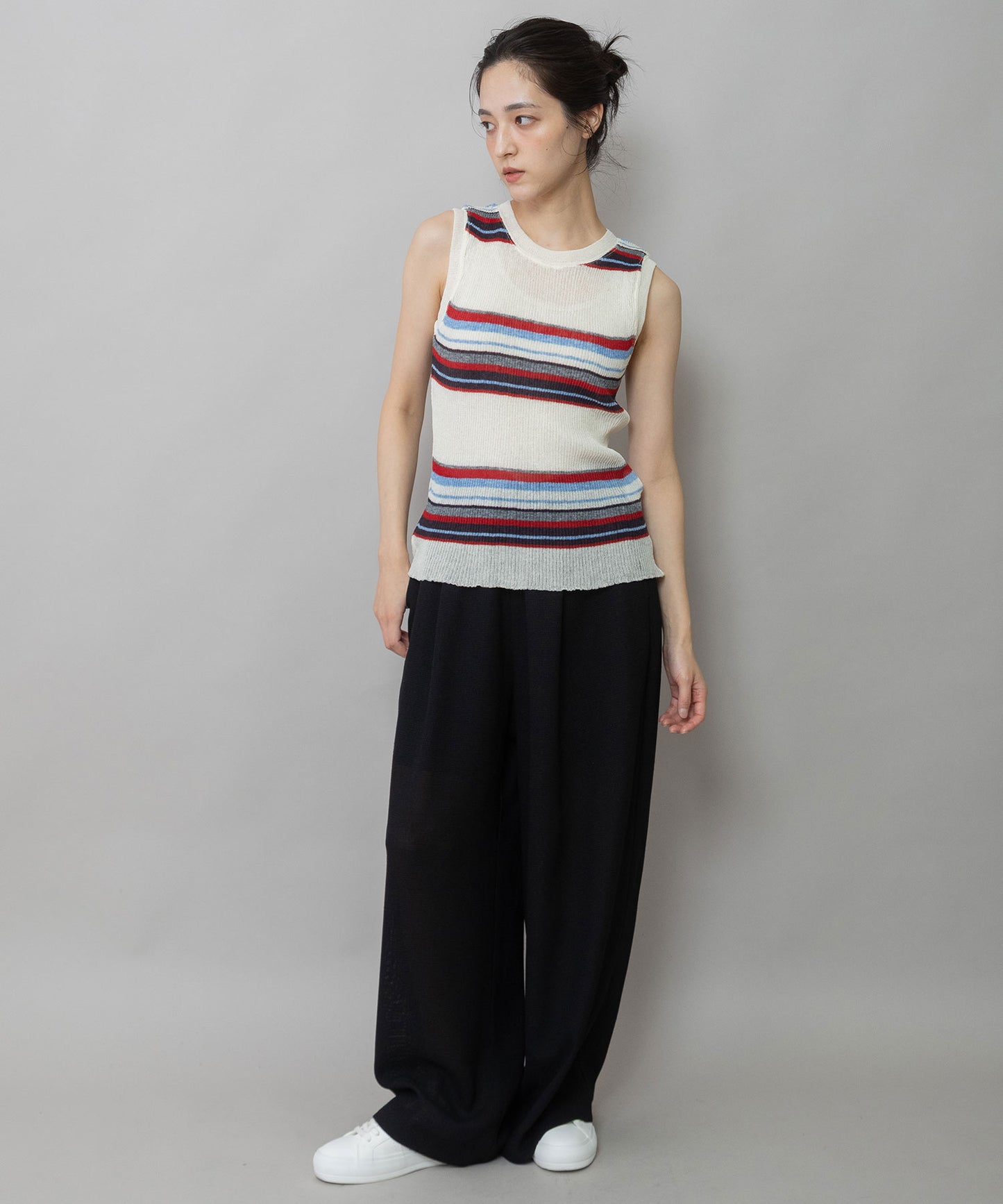 【吸水・速乾性】ポリエステルレーヨンカラミ織りワイドパンツ