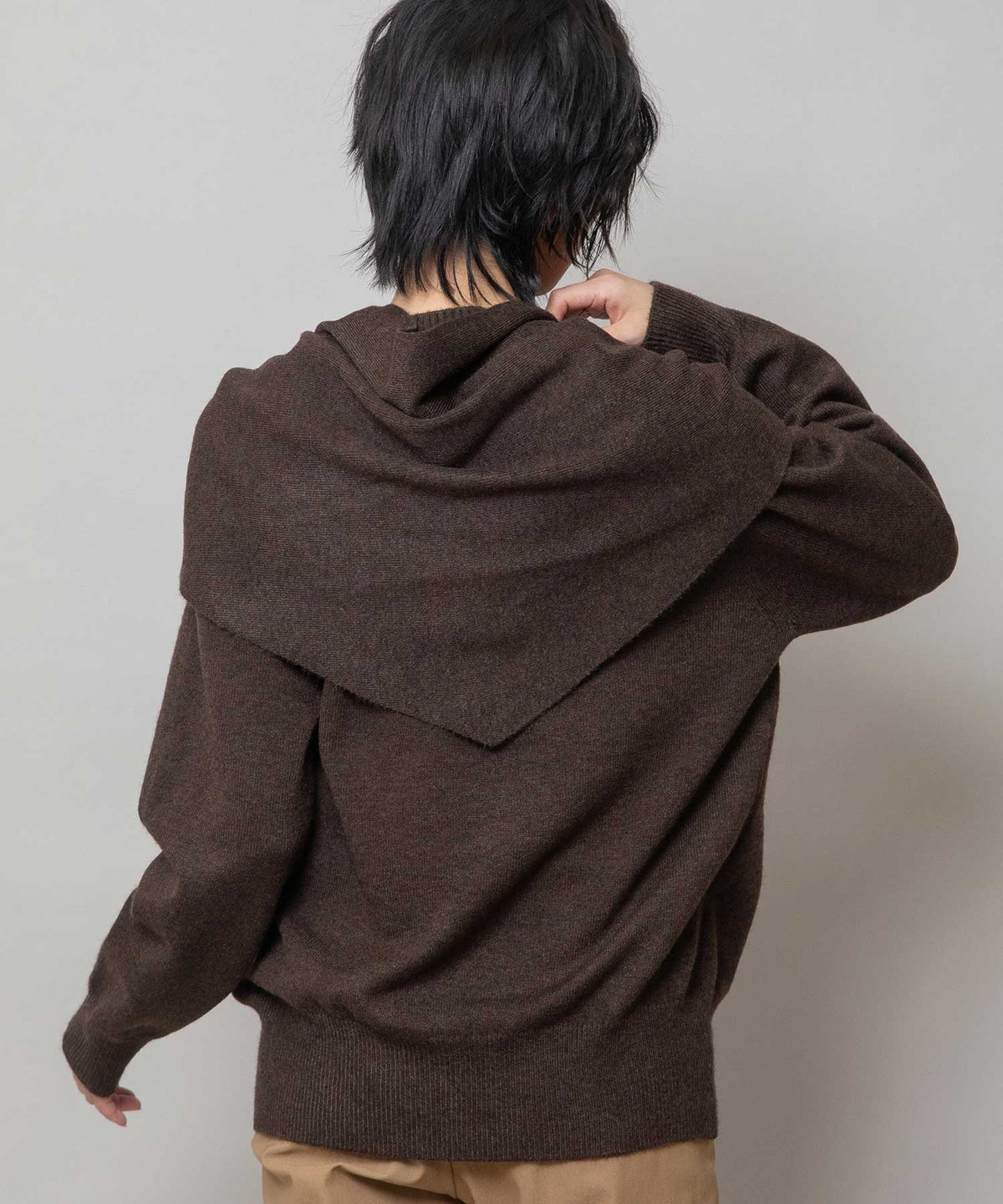 天竺編みニット スカーフセットプルオーバー