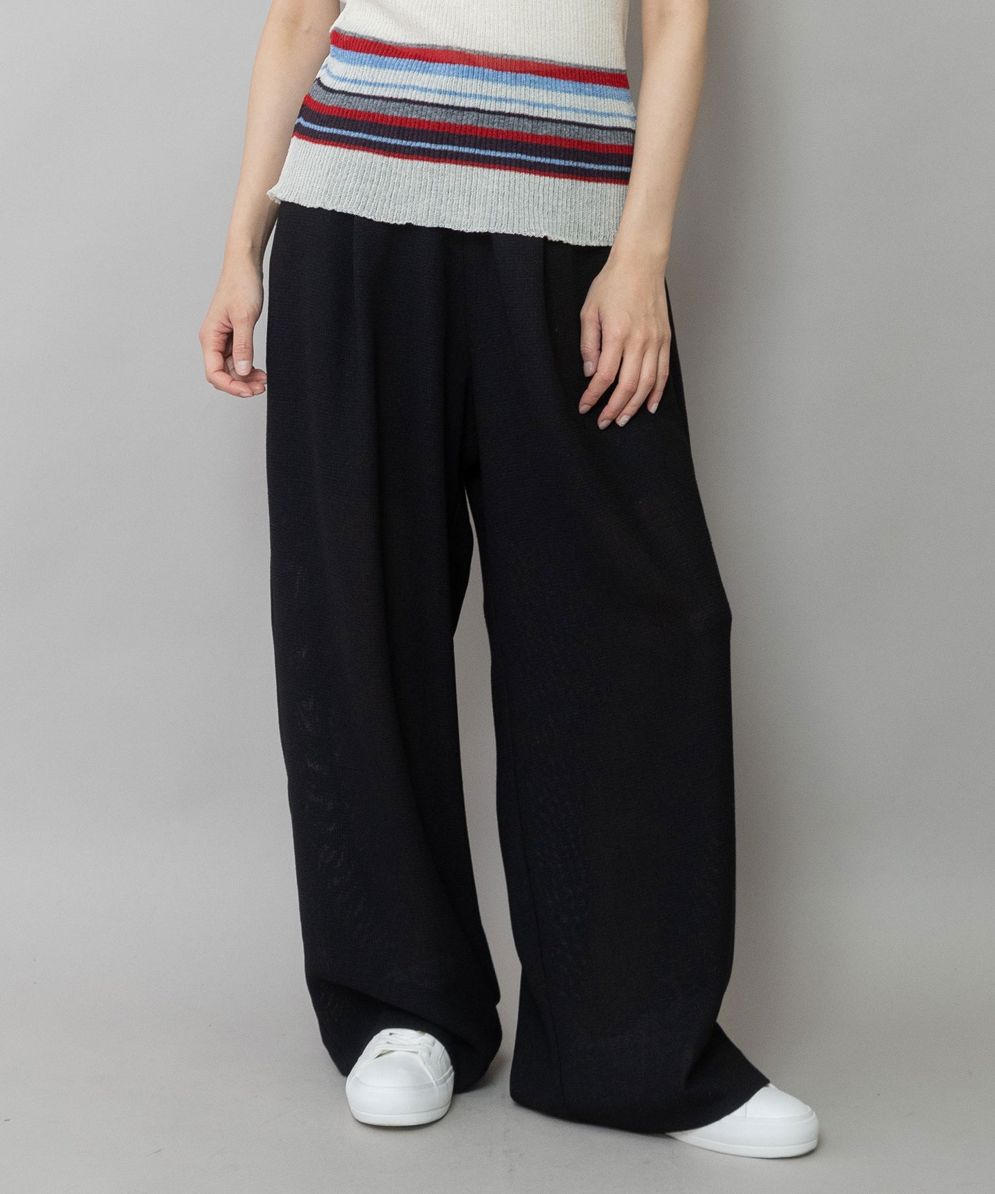 【吸水・速乾性】ポリエステルレーヨンカラミ織りワイドパンツ