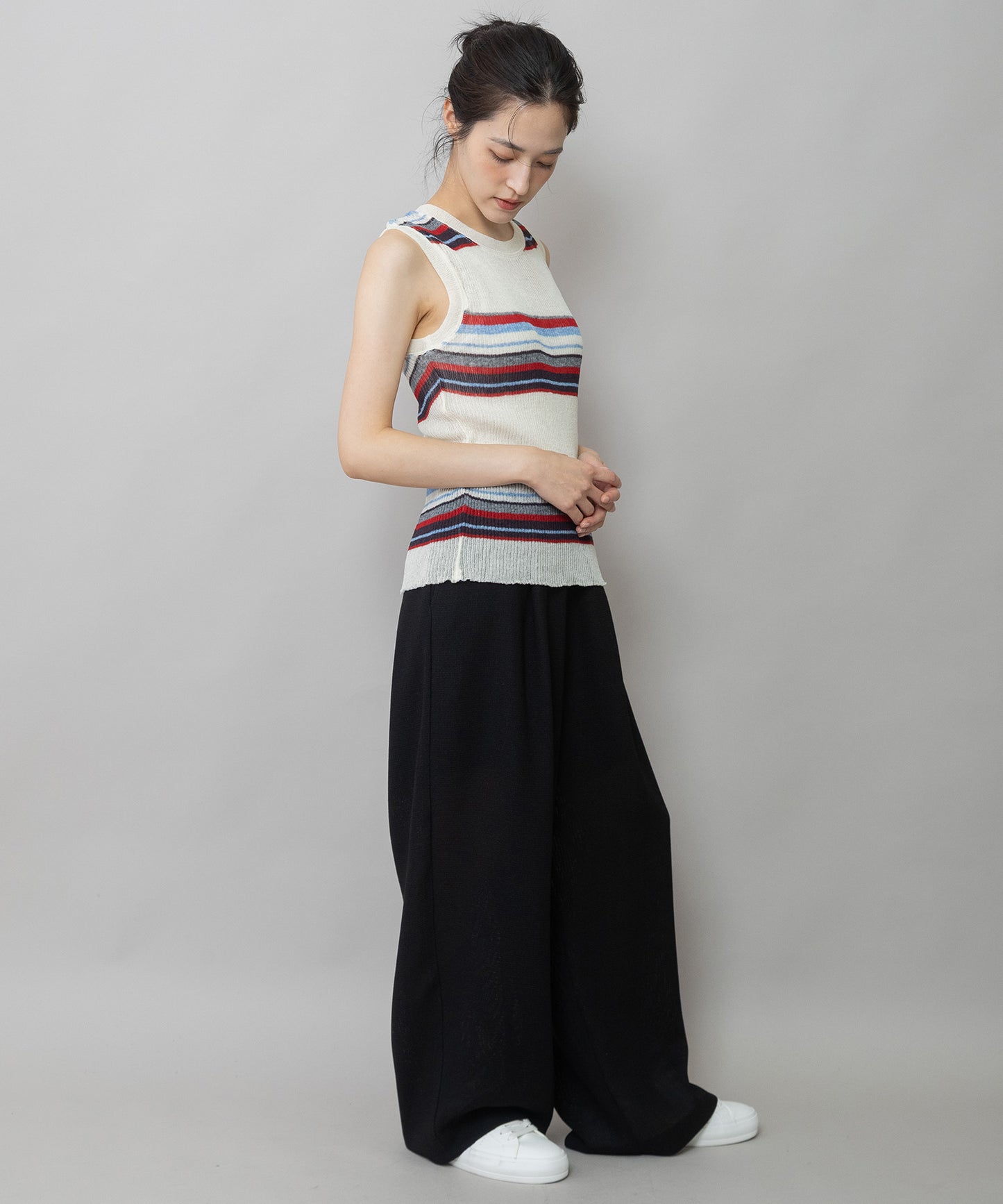 【吸水・速乾性】ポリエステルレーヨンカラミ織りワイドパンツ