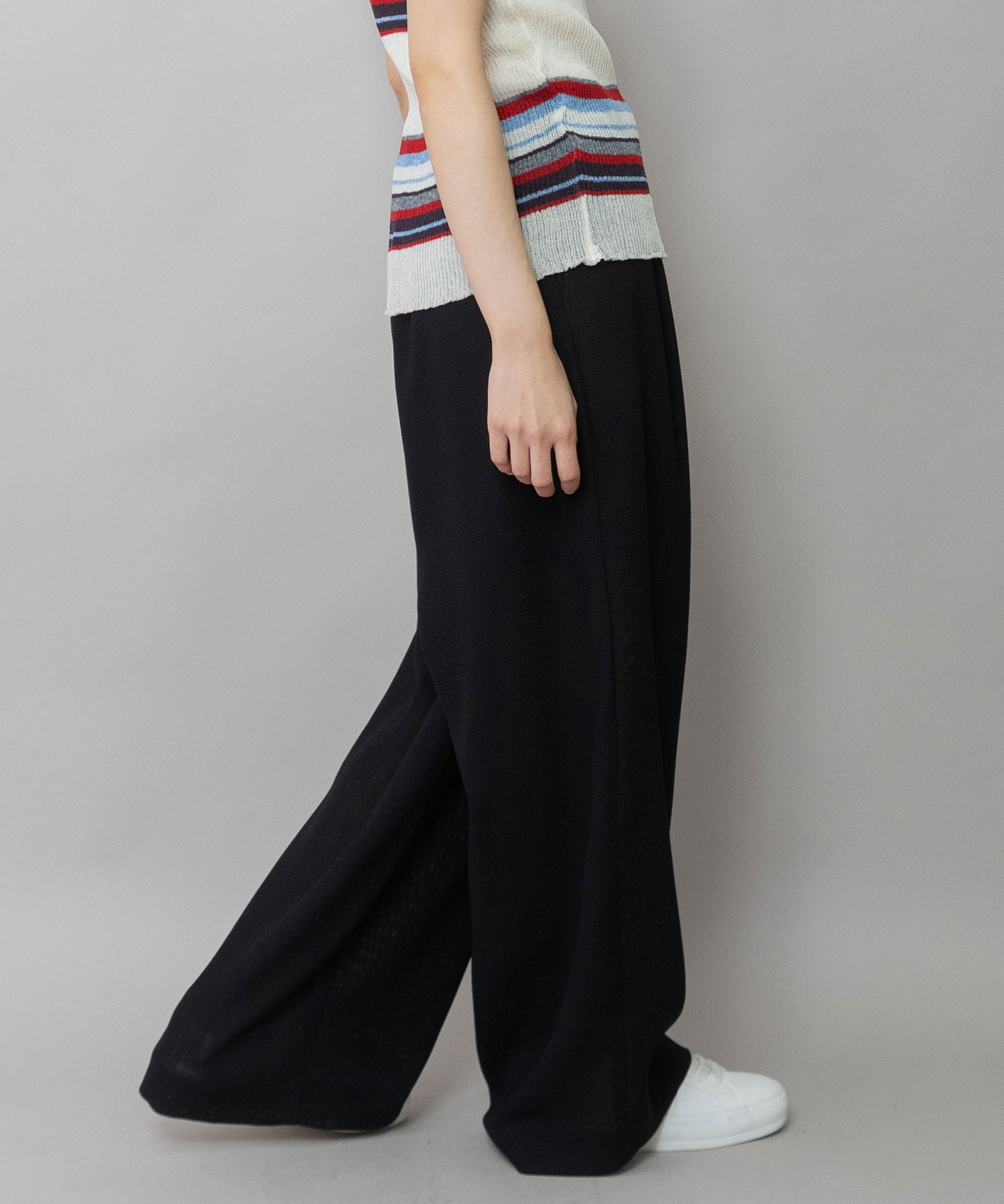 【吸水・速乾性】ポリエステルレーヨンカラミ織りワイドパンツ